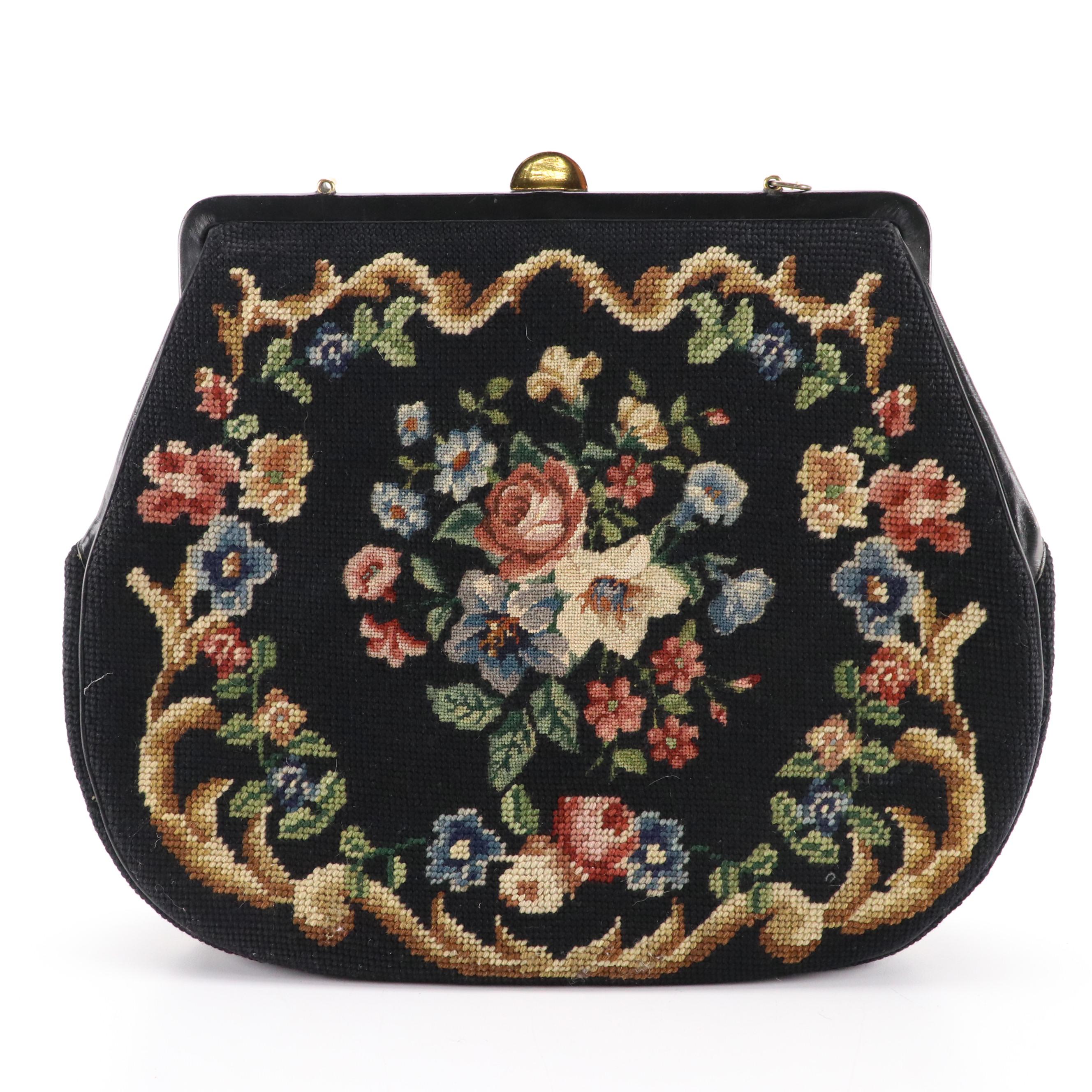 Large Needlepoint Purse and Tooled Leather Shoulder Bag