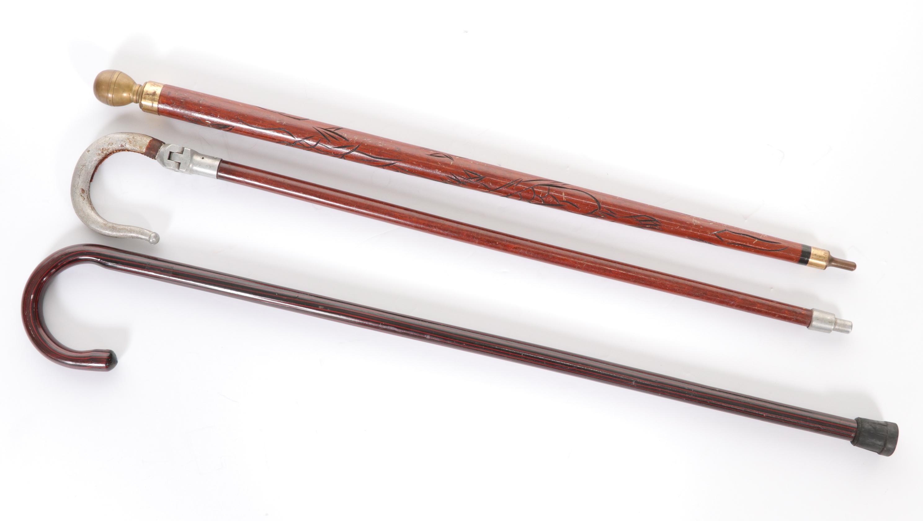 Edwardian Shooting Stick & Other Striped Wood Cane, Walking Stick Pool Cue