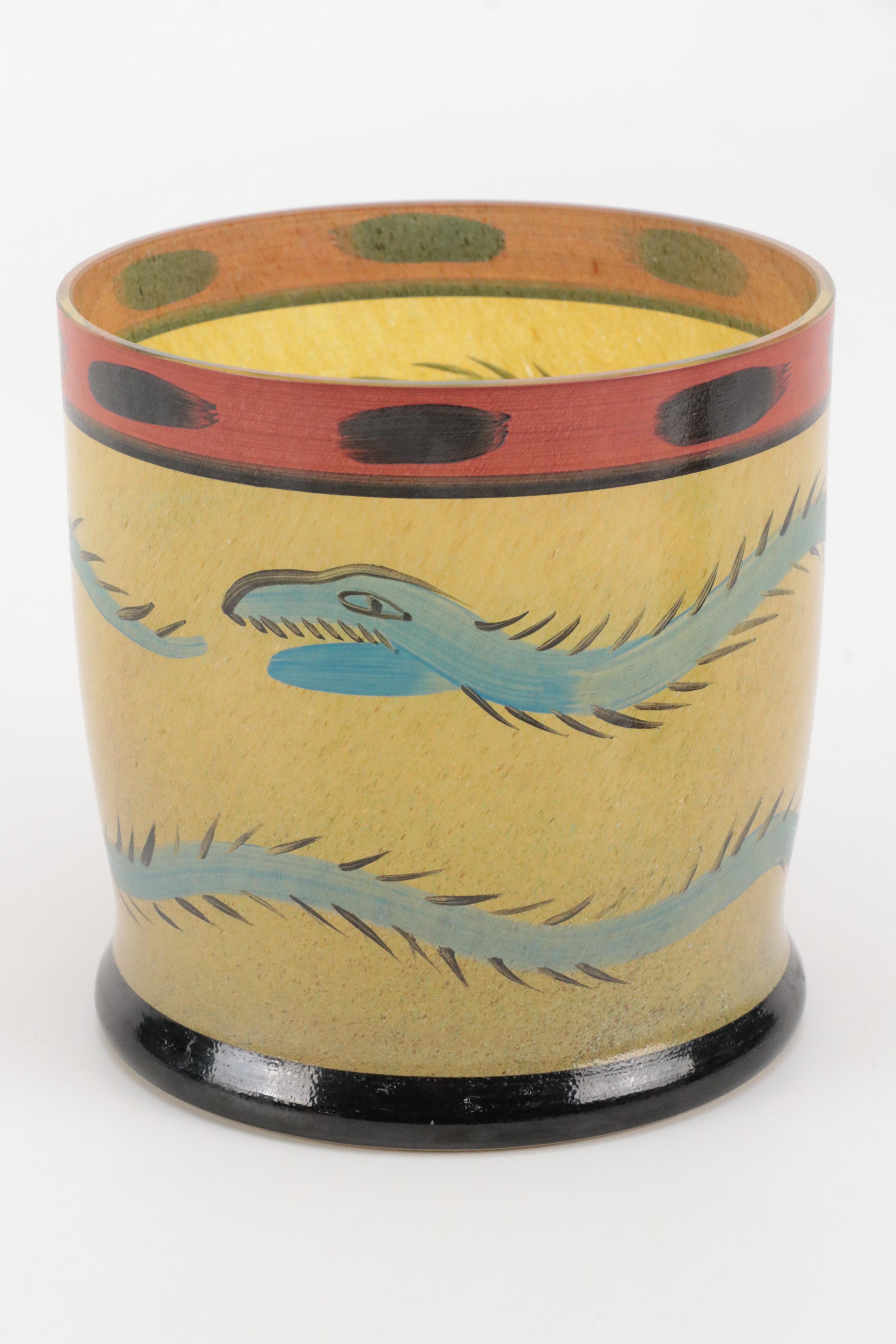 Carved Horn Peacock Figure on Resin Base, Kosta Boda "Nevada" Hand-Painted Vase