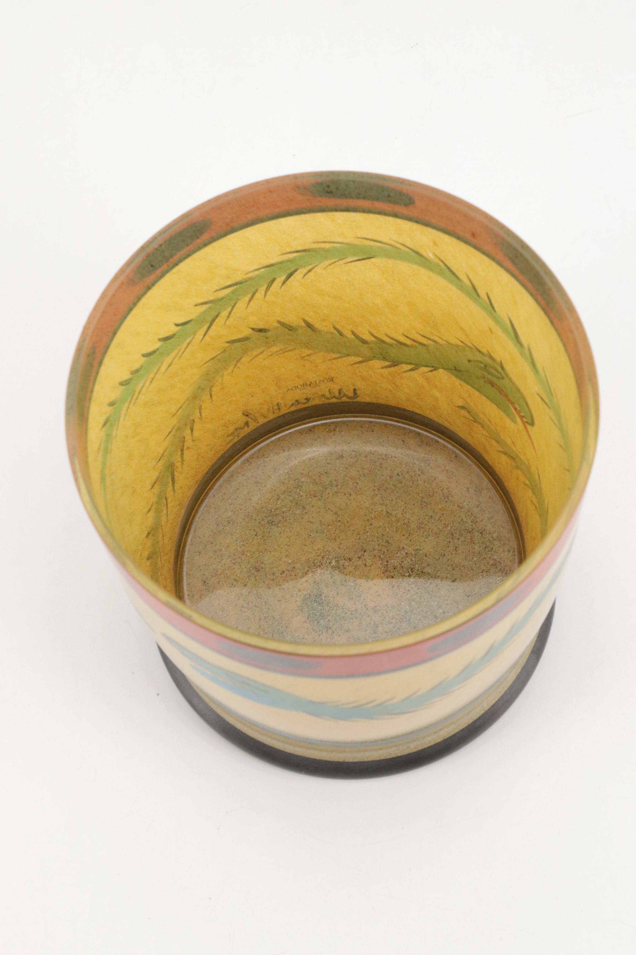 Carved Horn Peacock Figure on Resin Base, Kosta Boda "Nevada" Hand-Painted Vase