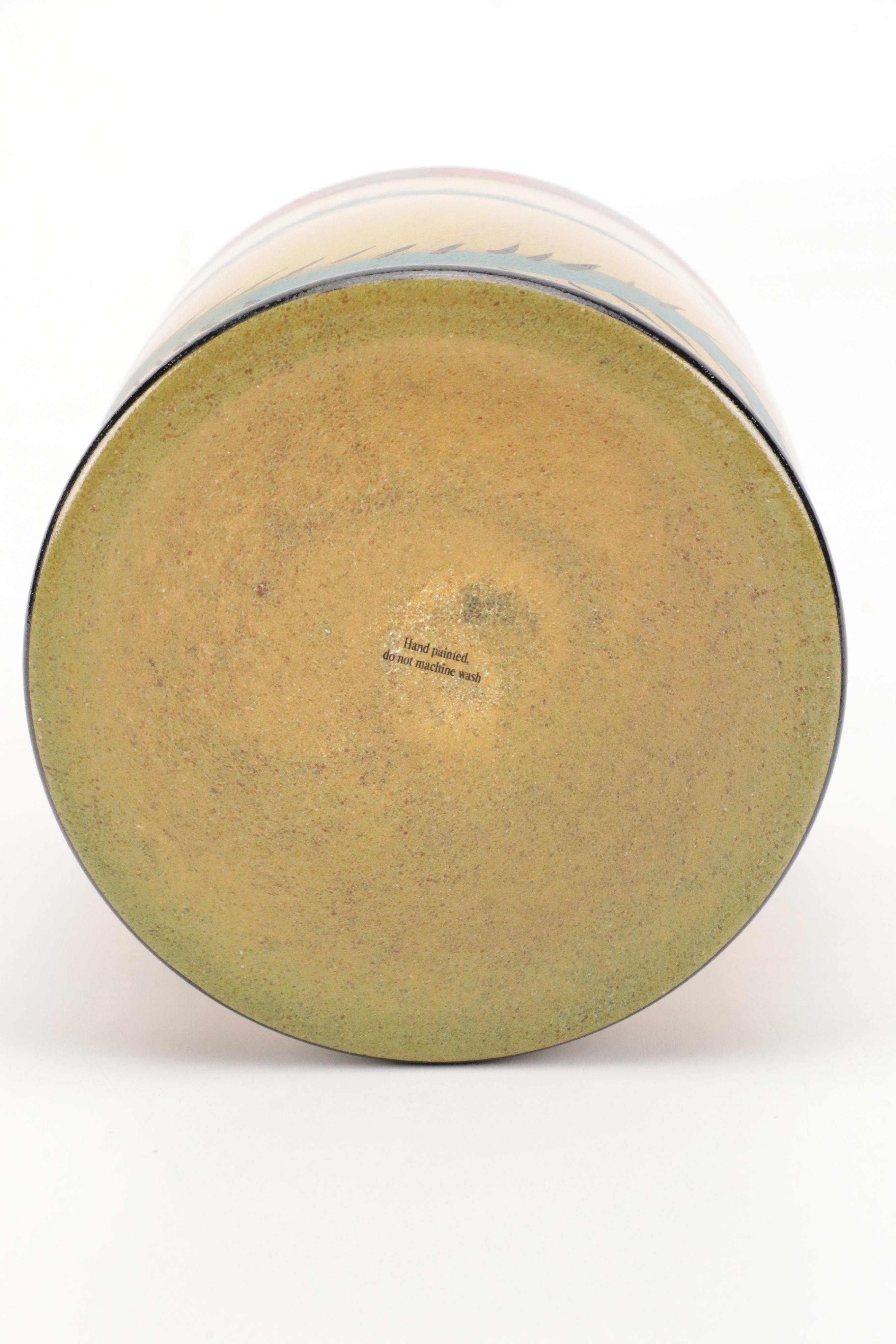 Carved Horn Peacock Figure on Resin Base, Kosta Boda "Nevada" Hand-Painted Vase