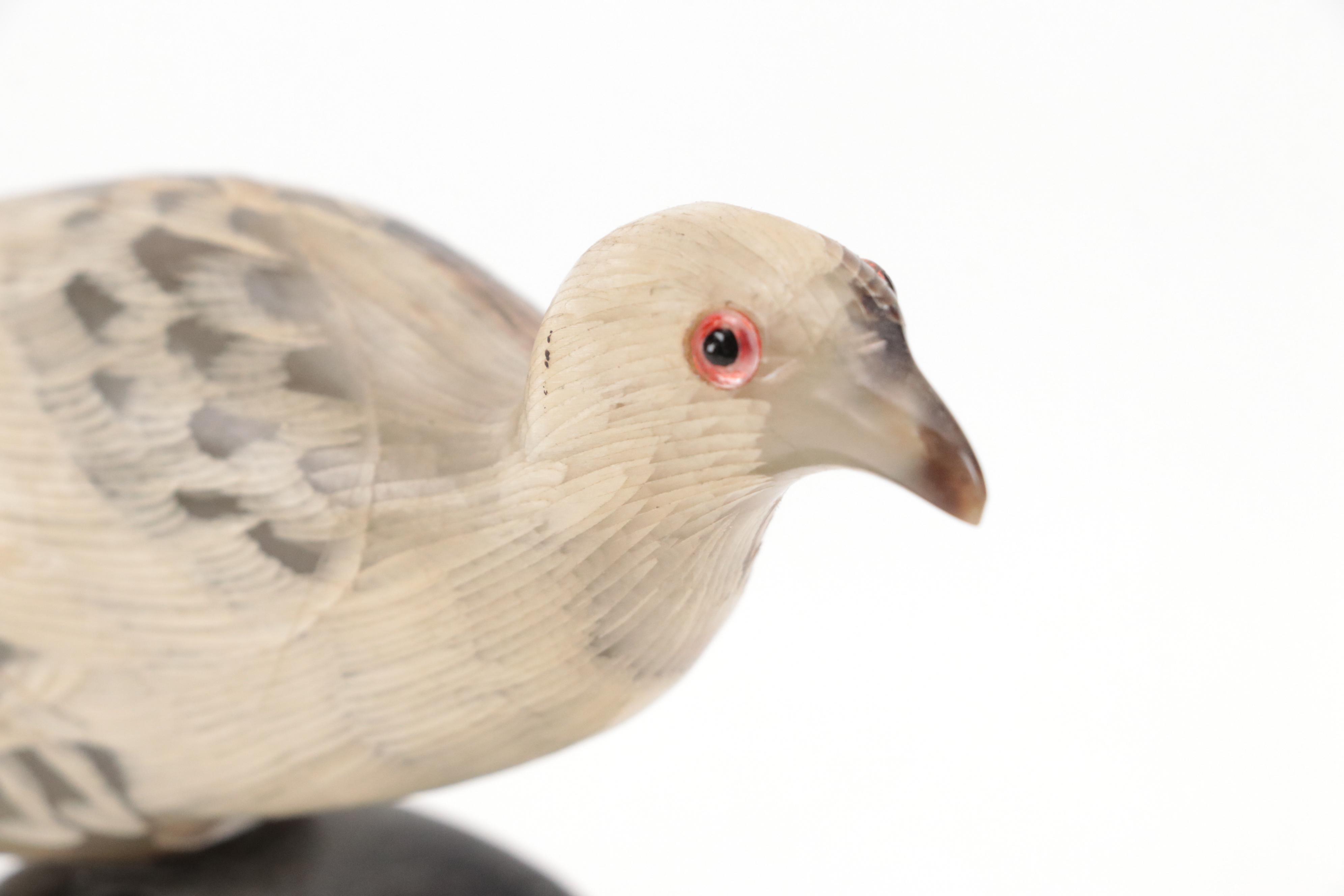 Carved Horn Peacock Figure on Resin Base, Kosta Boda "Nevada" Hand-Painted Vase