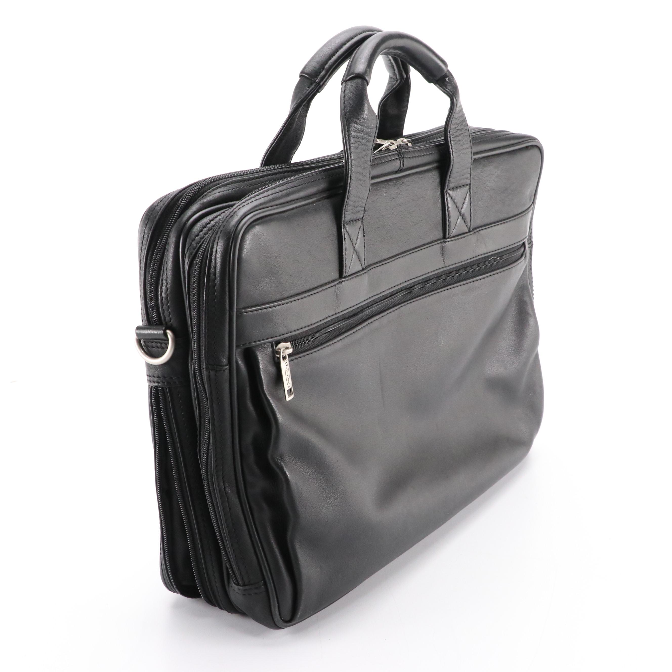 Dilana Zip-Around Briefcase in Black Leather