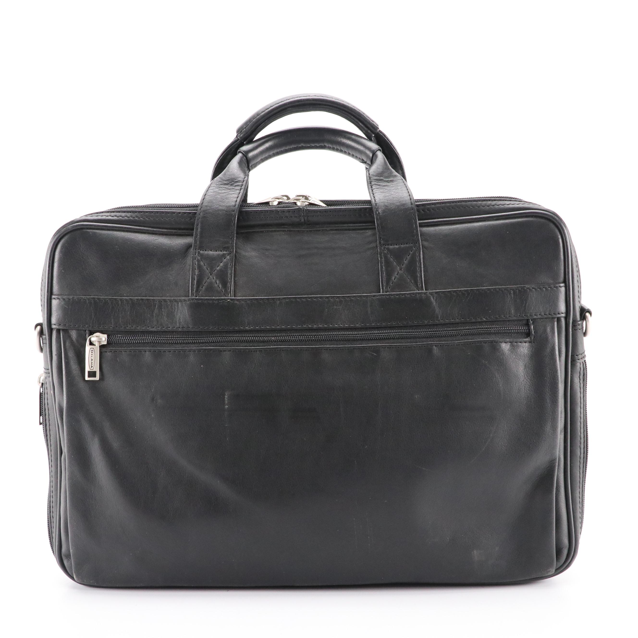 Dilana Zip-Around Briefcase in Black Leather