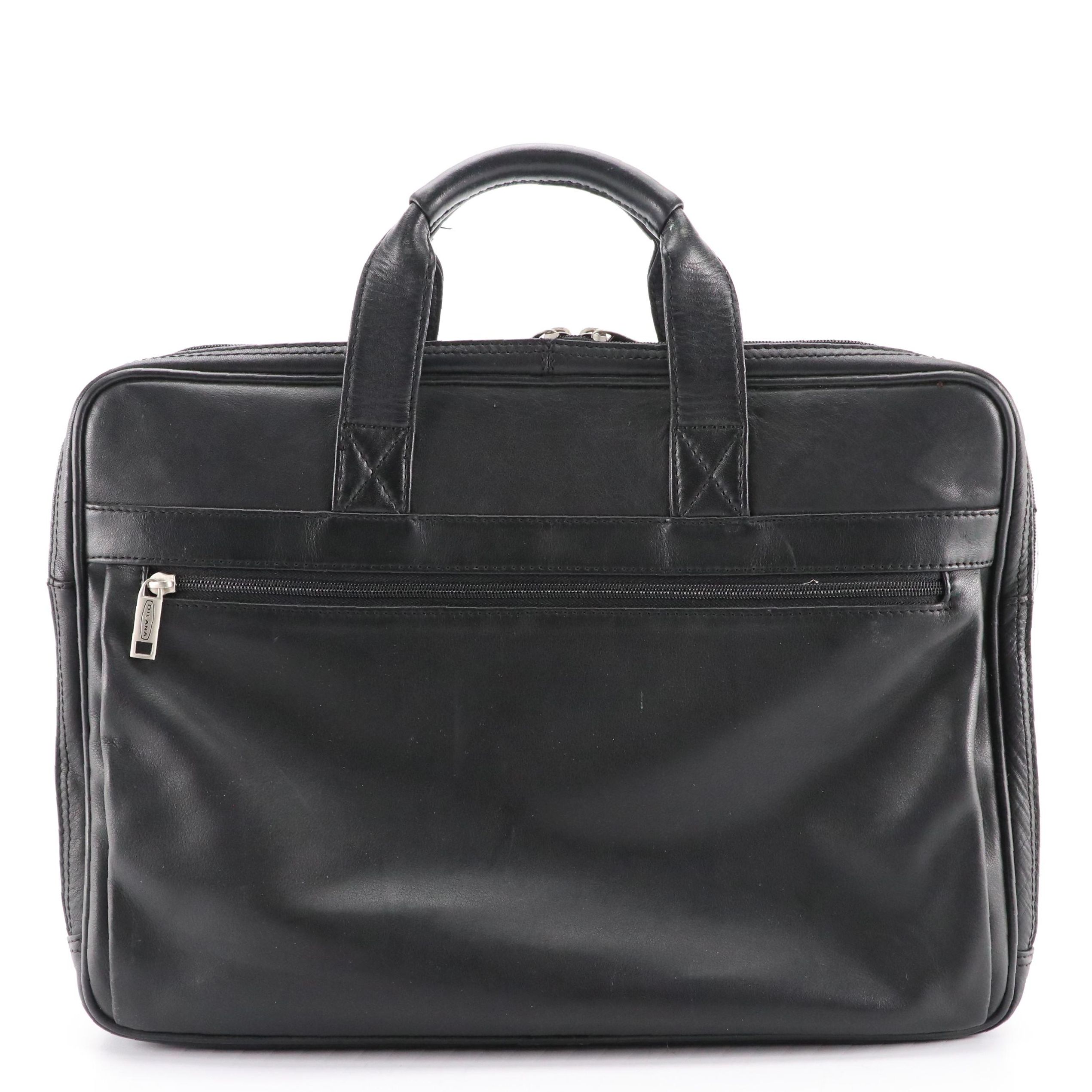 Dilana Zip-Around Briefcase in Black Leather