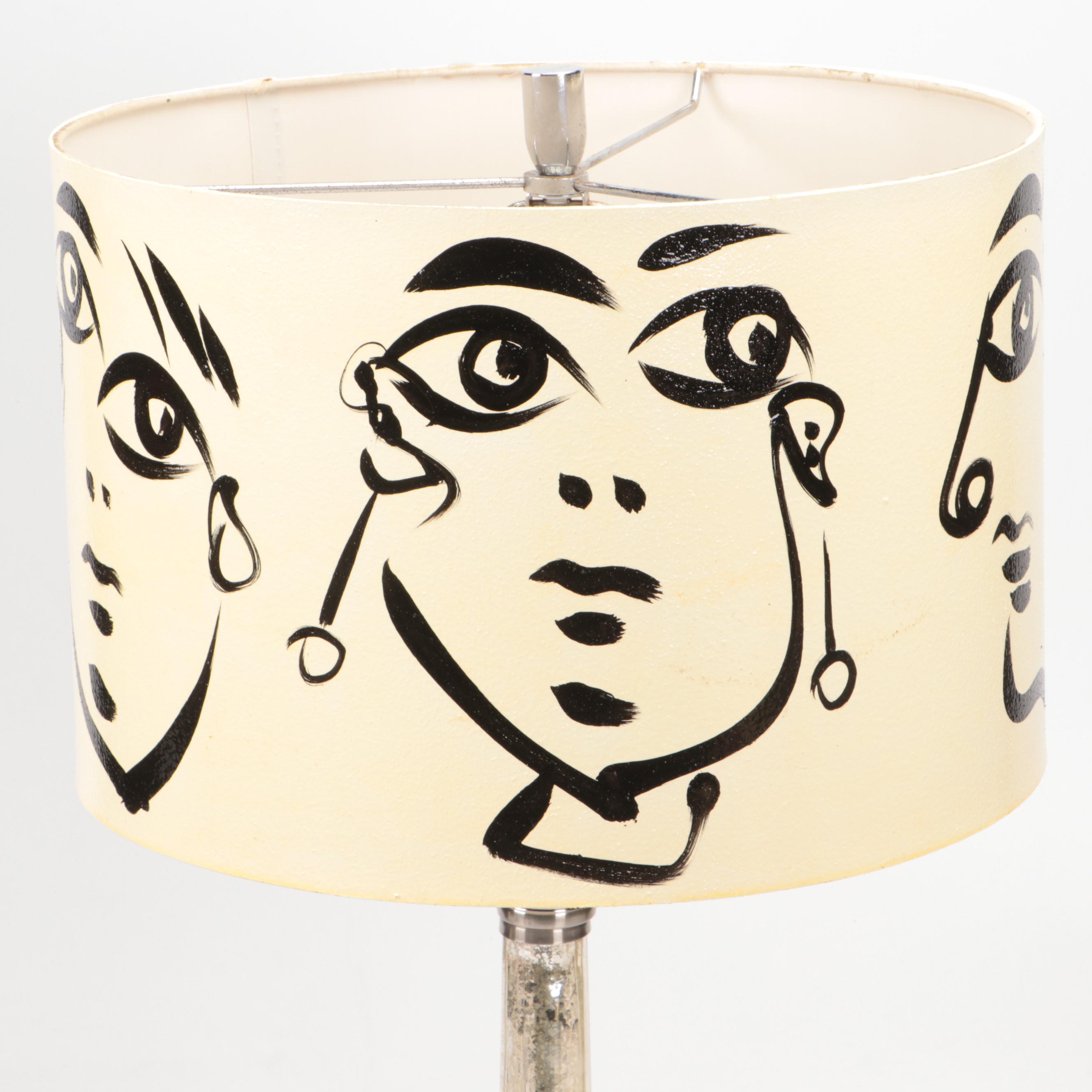 Peter Keil Painted Shade with Mercury Glass Column Table Lamp, 21st Century