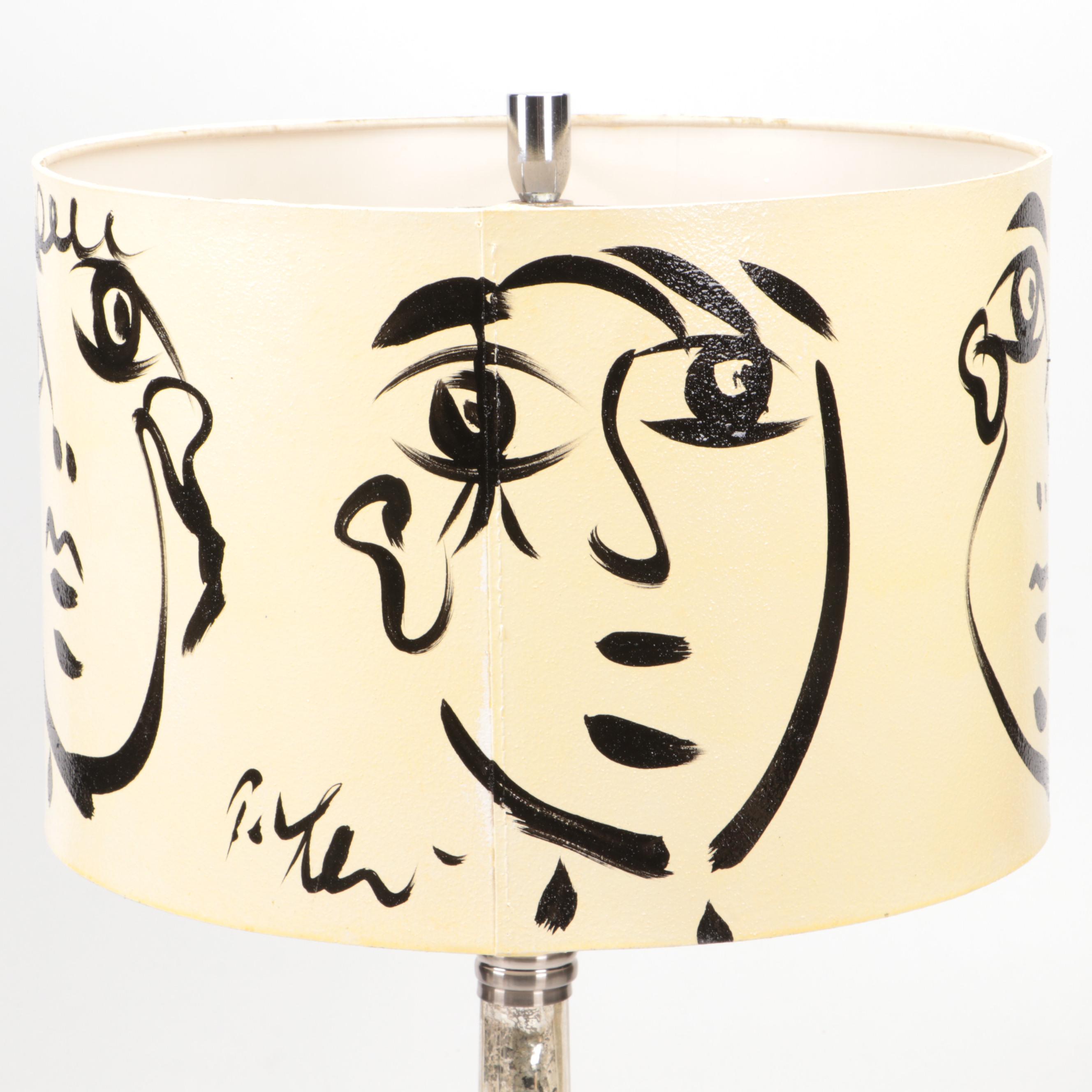 Peter Keil Painted Shade with Mercury Glass Column Table Lamp, 21st Century