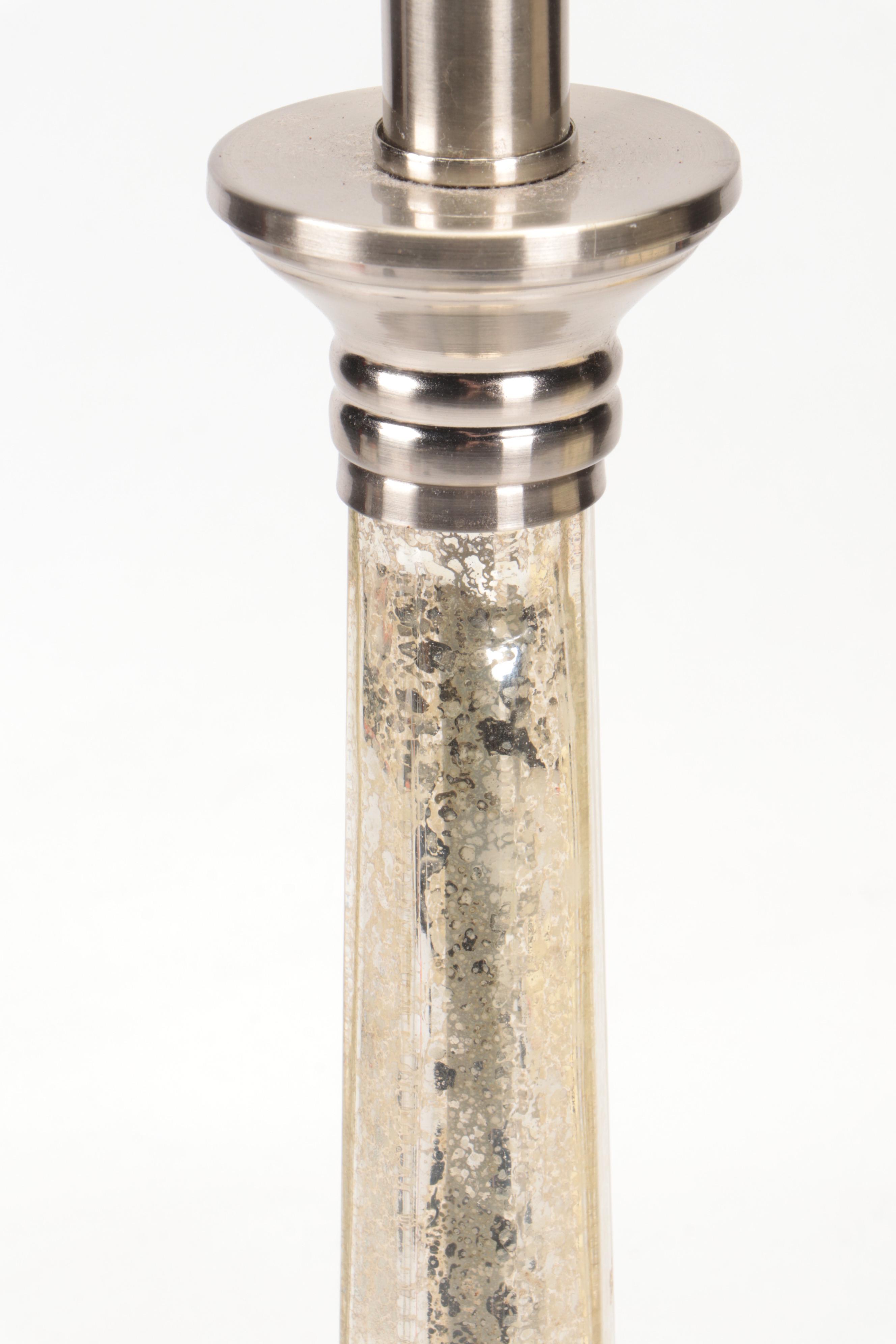 Peter Keil Painted Shade with Mercury Glass Column Table Lamp, 21st Century