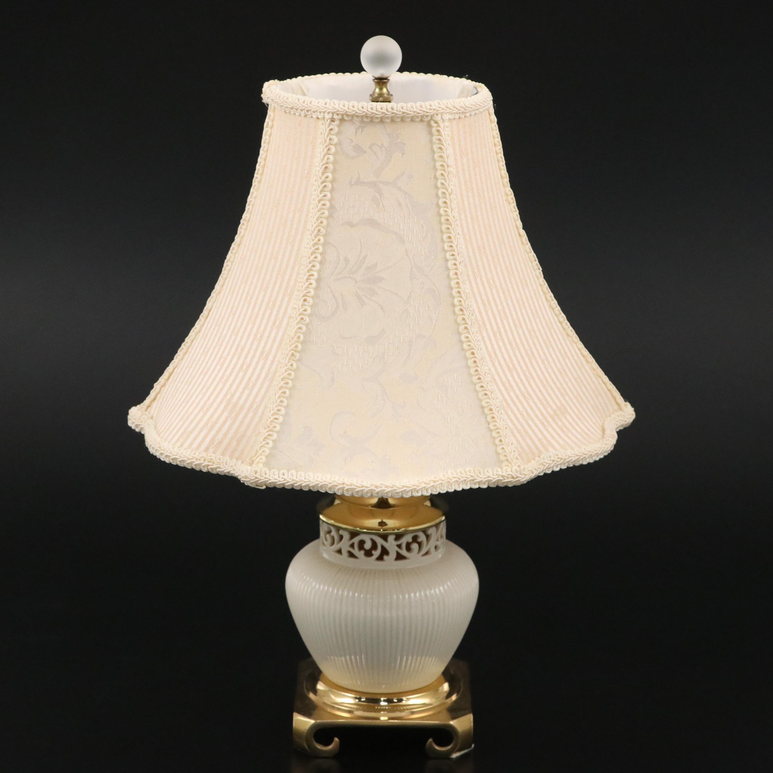 Lenox Pierced Porcelain Table Lamp with Japanese Porcelain Iris Gilt Rim Vases