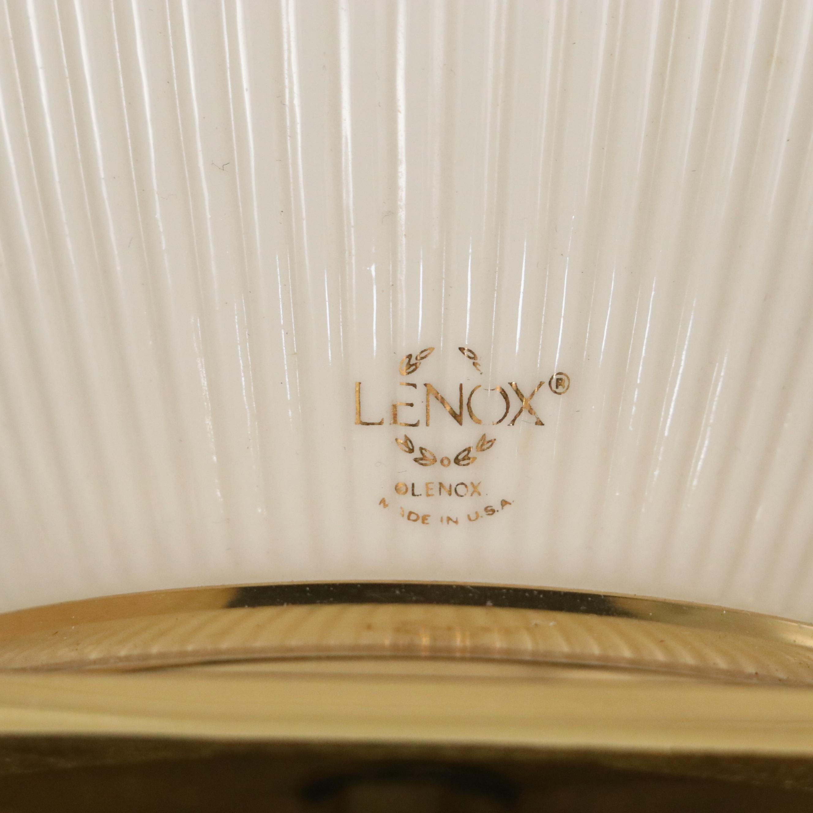 Lenox Pierced Porcelain Table Lamp with Japanese Porcelain Iris Gilt Rim Vases