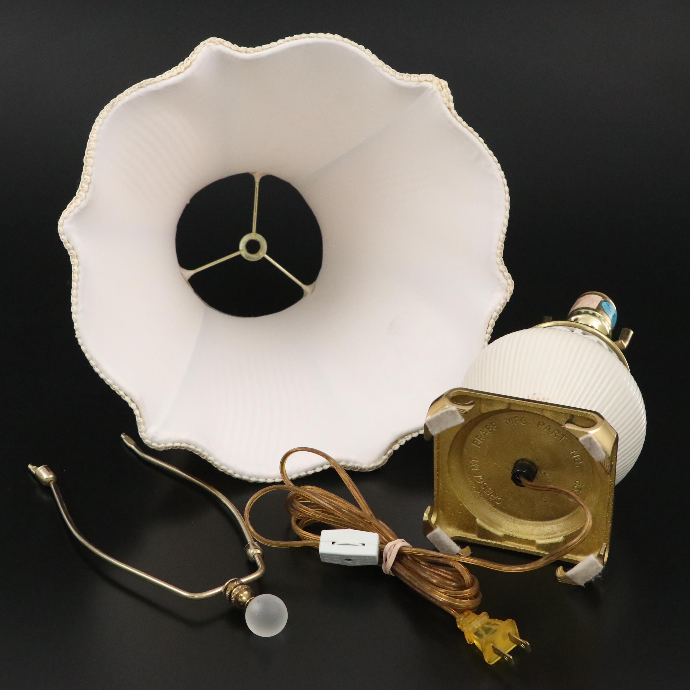 Lenox Pierced Porcelain Table Lamp with Japanese Porcelain Iris Gilt Rim Vases