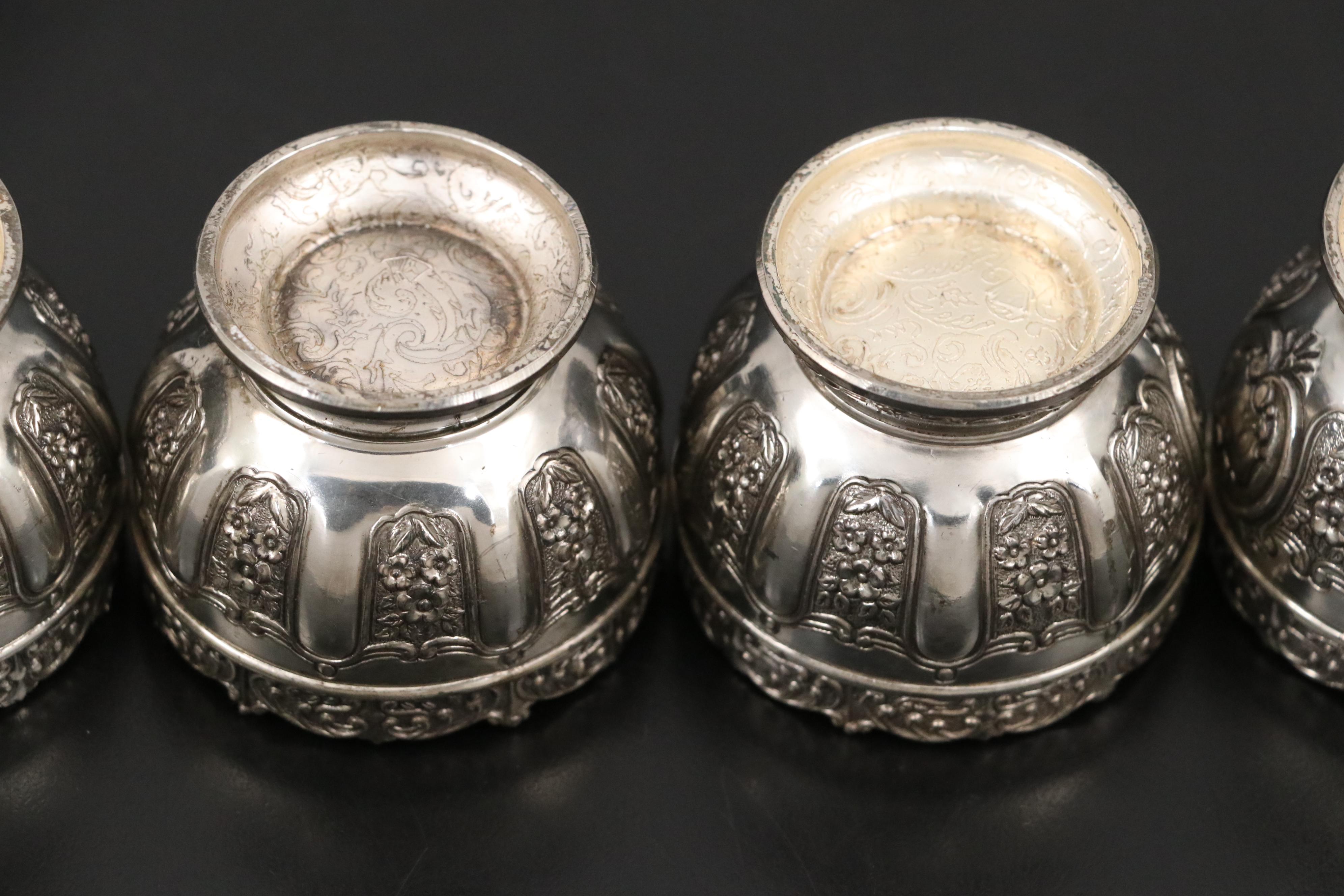 Tiffany and Other Sterling Silver Salt Spoons with Silver Plate Open Salts