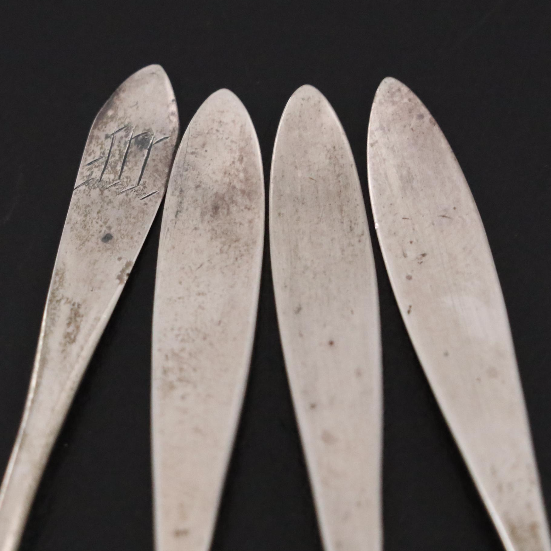 Tiffany and Other Sterling Silver Salt Spoons with Silver Plate Open Salts