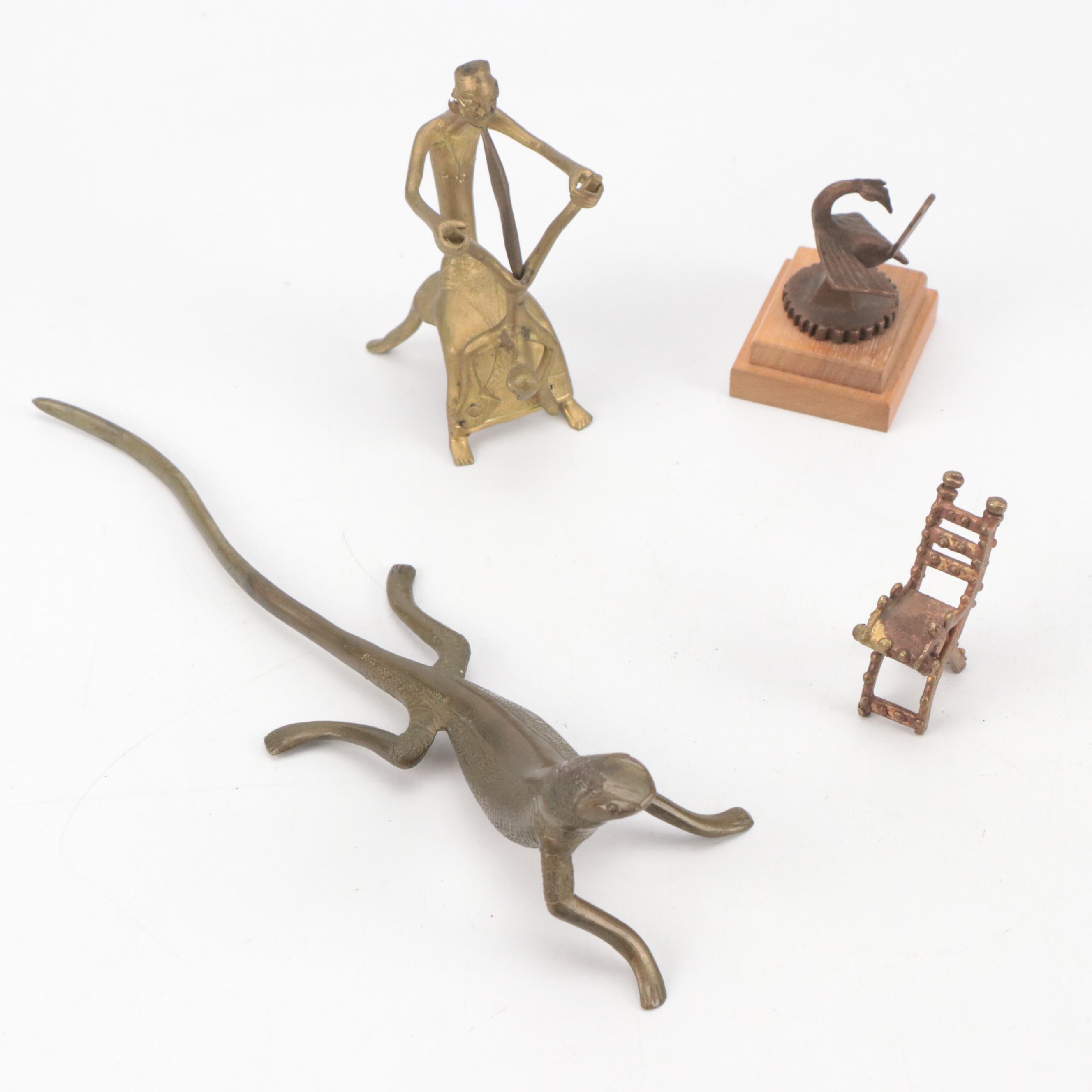 Asante Miniature Bronze Alloy Chair and Erotic Figure with Brass Lizard and More