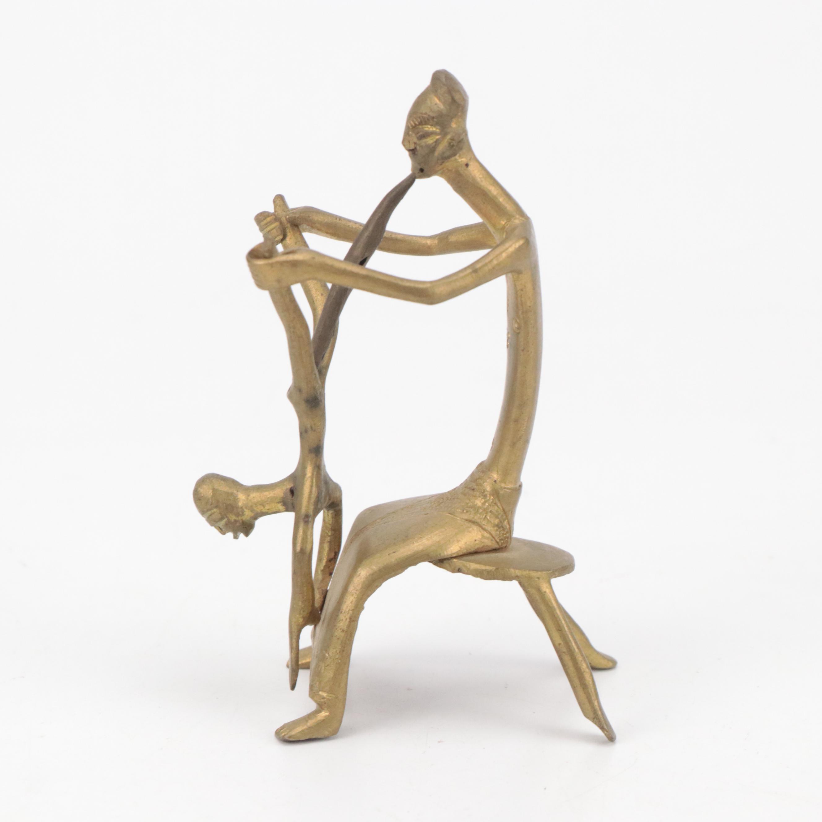 Asante Miniature Bronze Alloy Chair and Erotic Figure with Brass Lizard and More