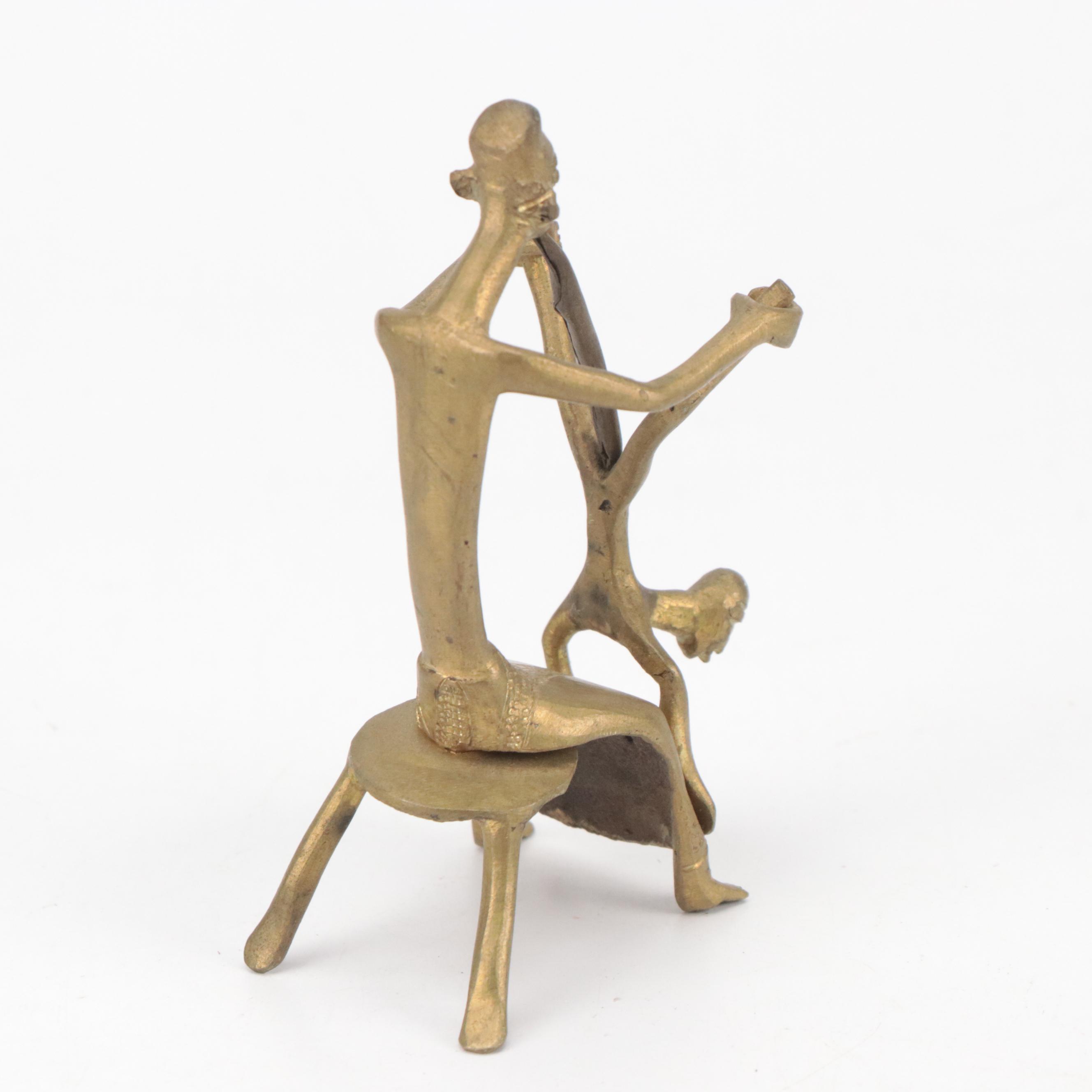 Asante Miniature Bronze Alloy Chair and Erotic Figure with Brass Lizard and More