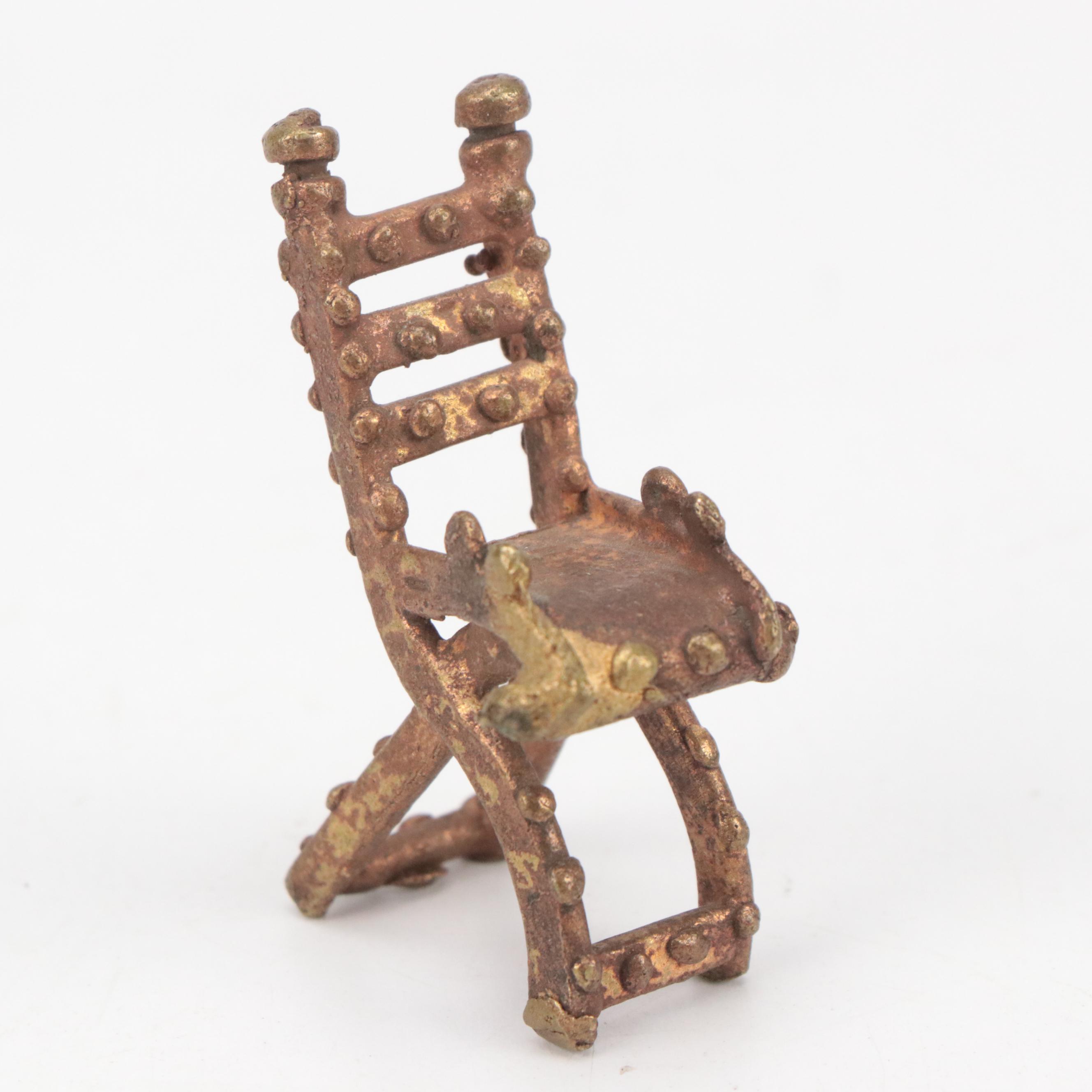 Asante Miniature Bronze Alloy Chair and Erotic Figure with Brass Lizard and More