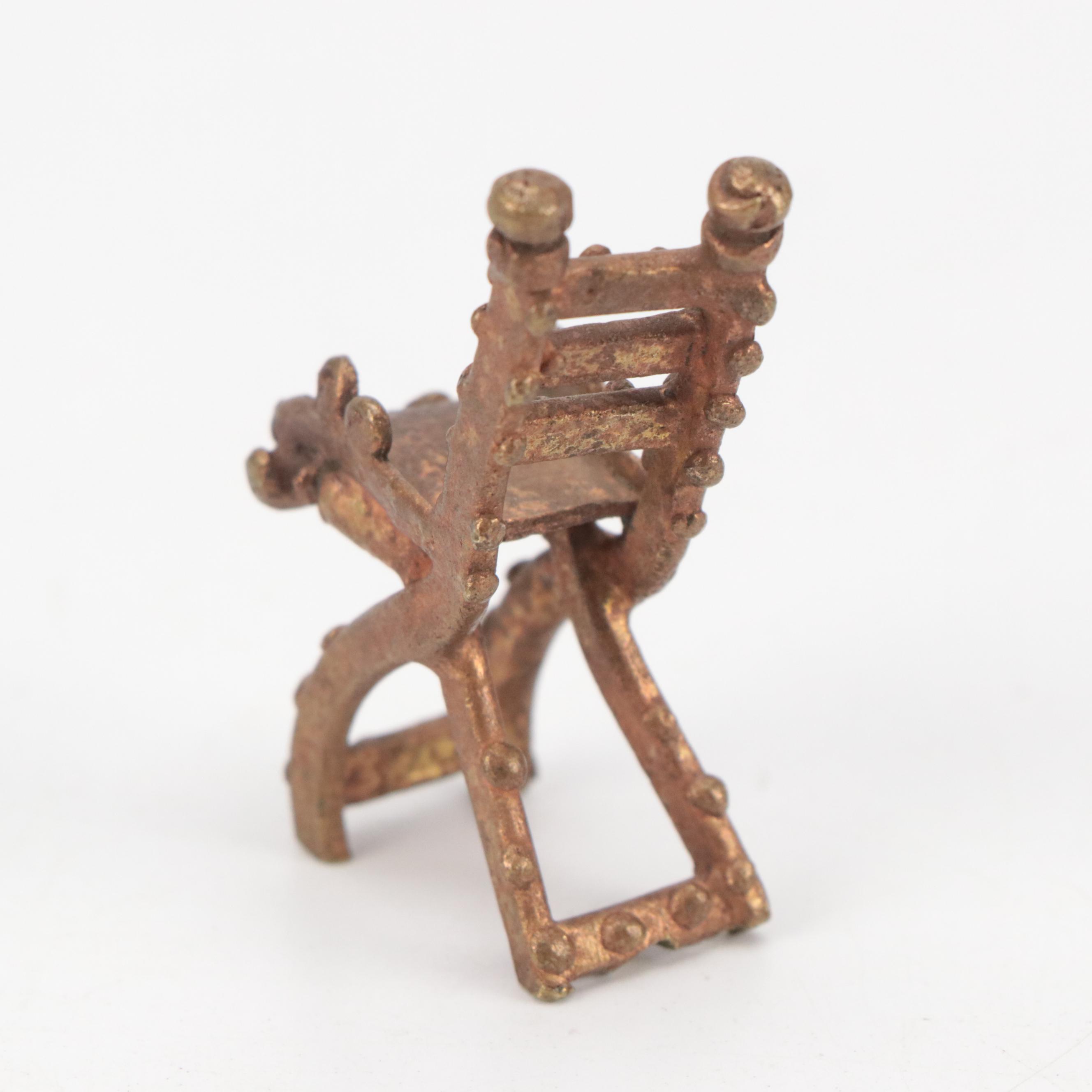 Asante Miniature Bronze Alloy Chair and Erotic Figure with Brass Lizard and More