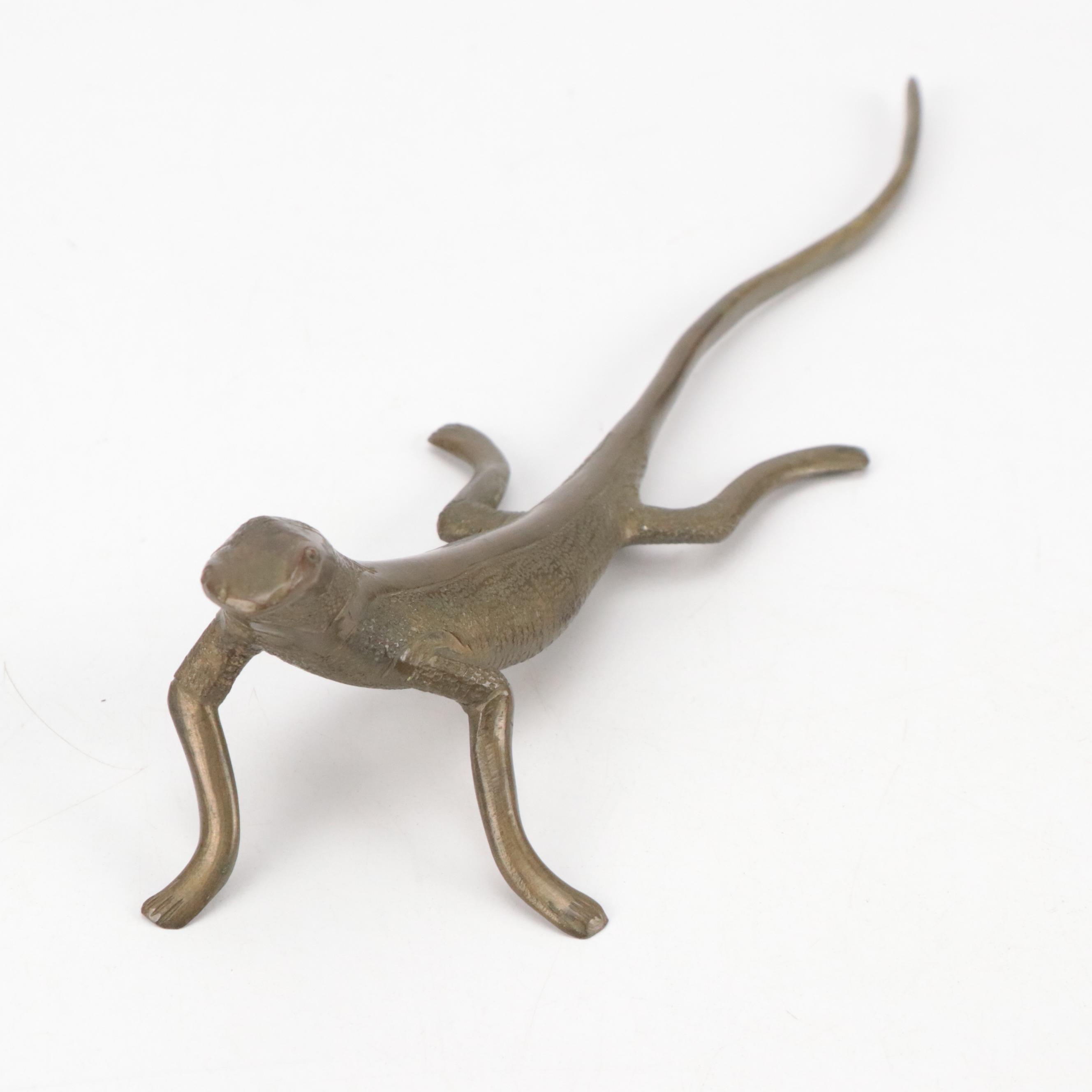 Asante Miniature Bronze Alloy Chair and Erotic Figure with Brass Lizard and More
