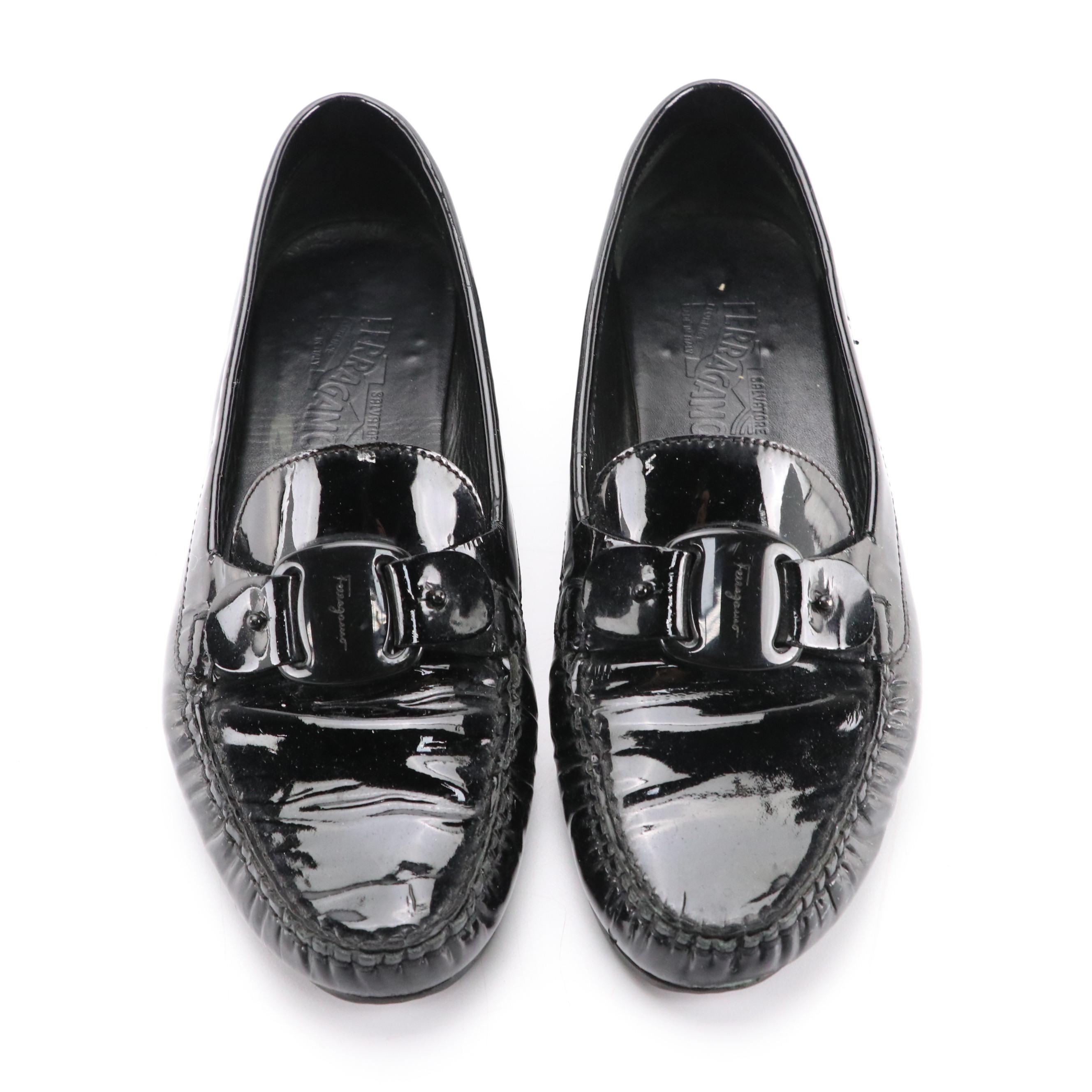 Salvatore Ferragamo Black Patent Leather Loafers
