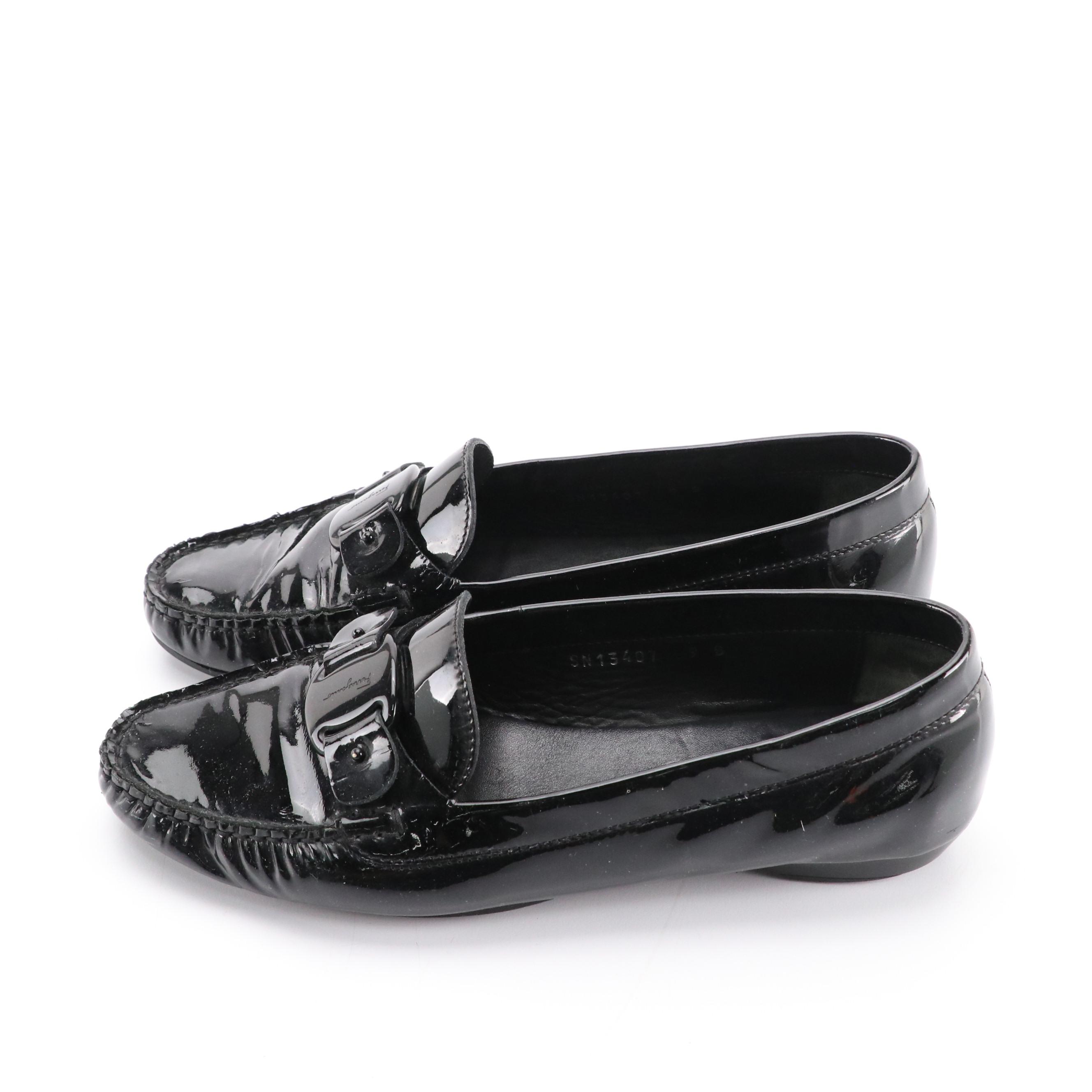 Salvatore Ferragamo Black Patent Leather Loafers