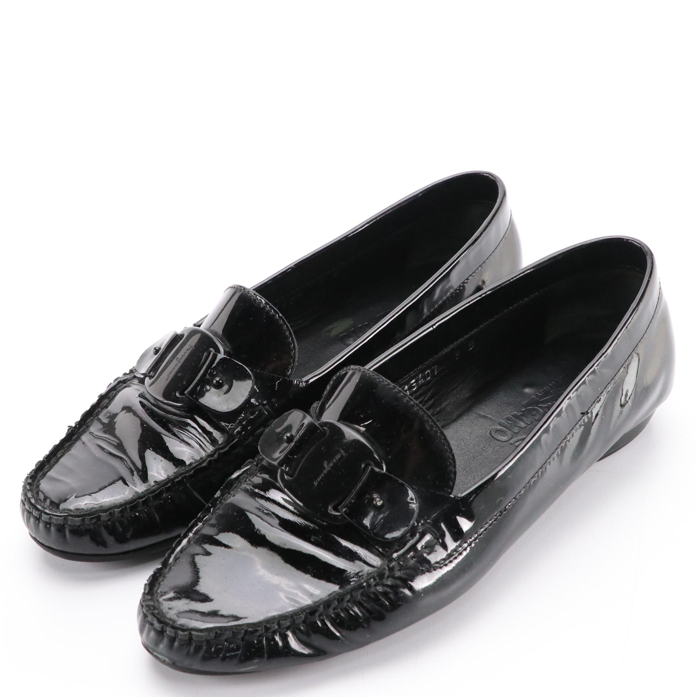 Salvatore Ferragamo Black Patent Leather Loafers