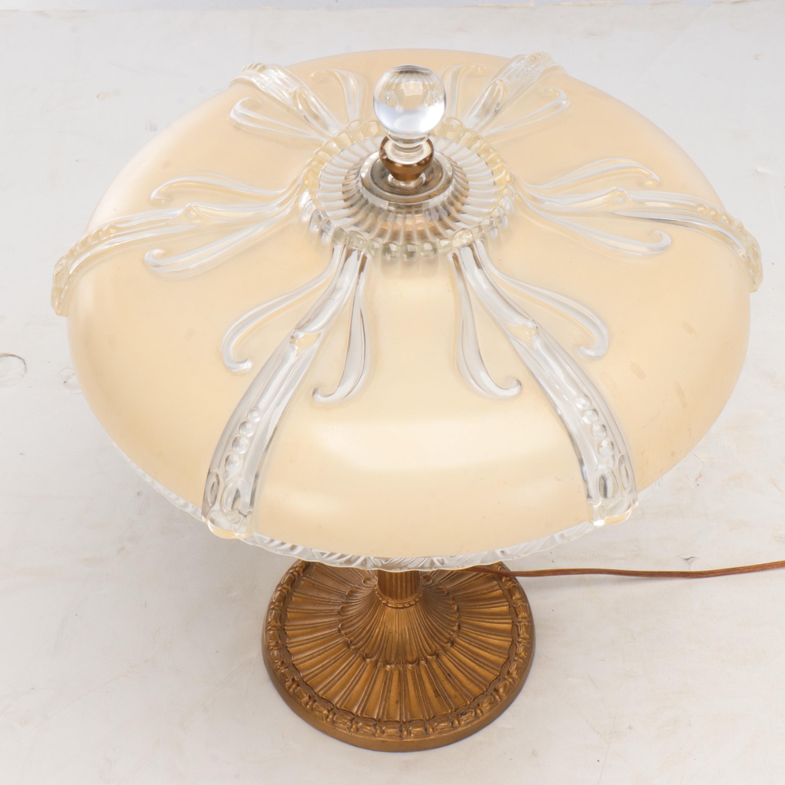 Neoclassical Style Gilt Cast Spelter Lamp with Art Deco Glass Shade