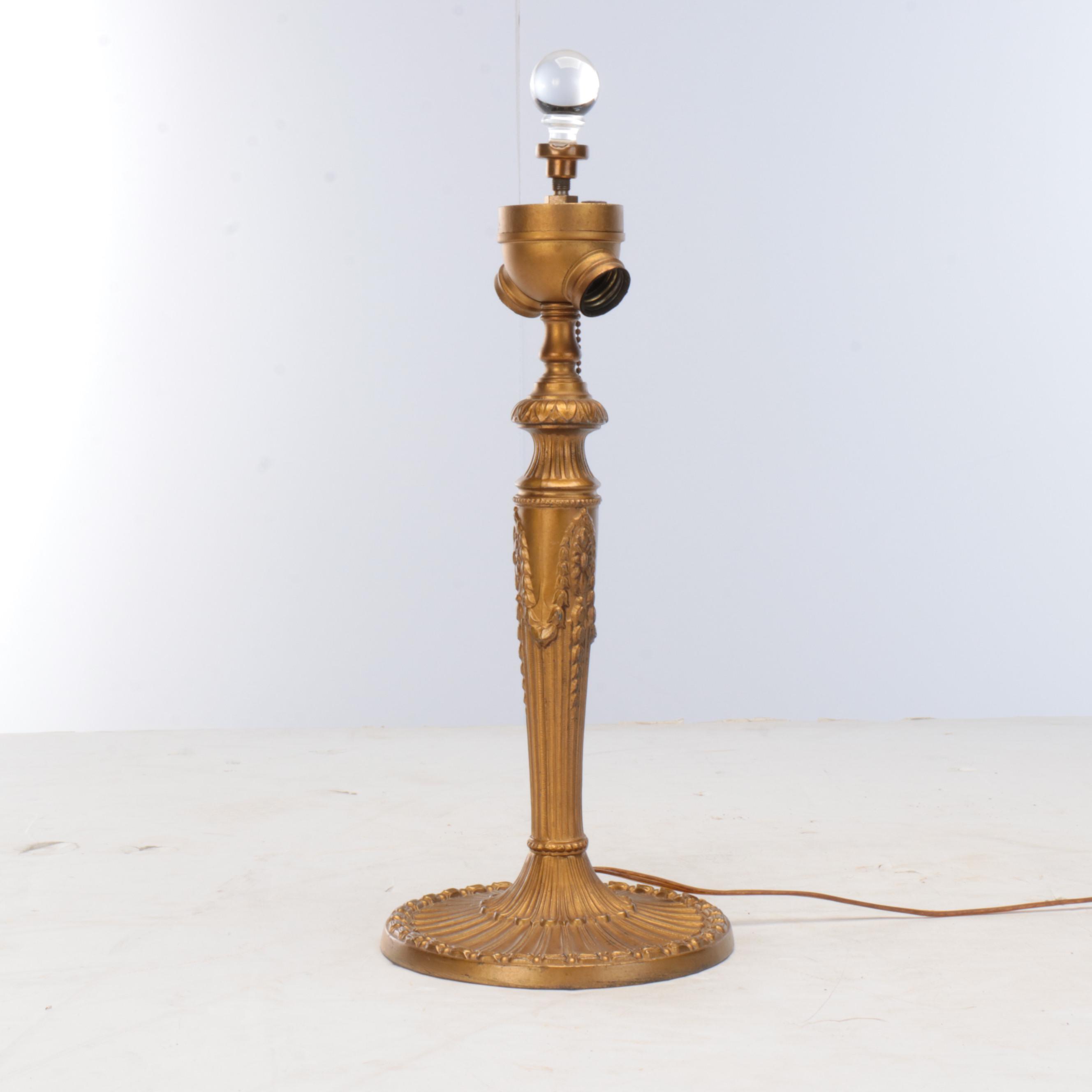 Neoclassical Style Gilt Cast Spelter Lamp with Art Deco Glass Shade