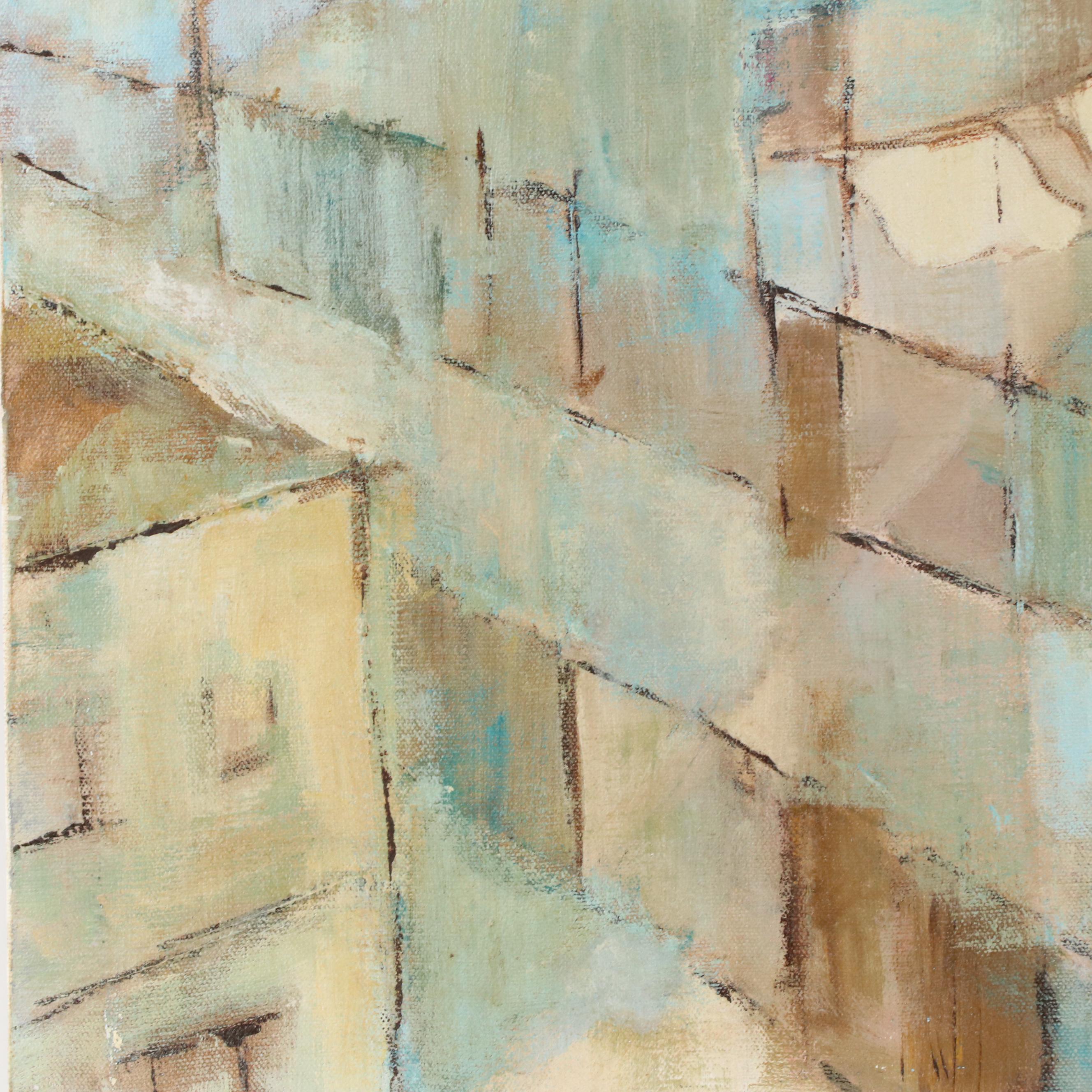 Modern Abstracted Cityscape Oil Painting, 1976