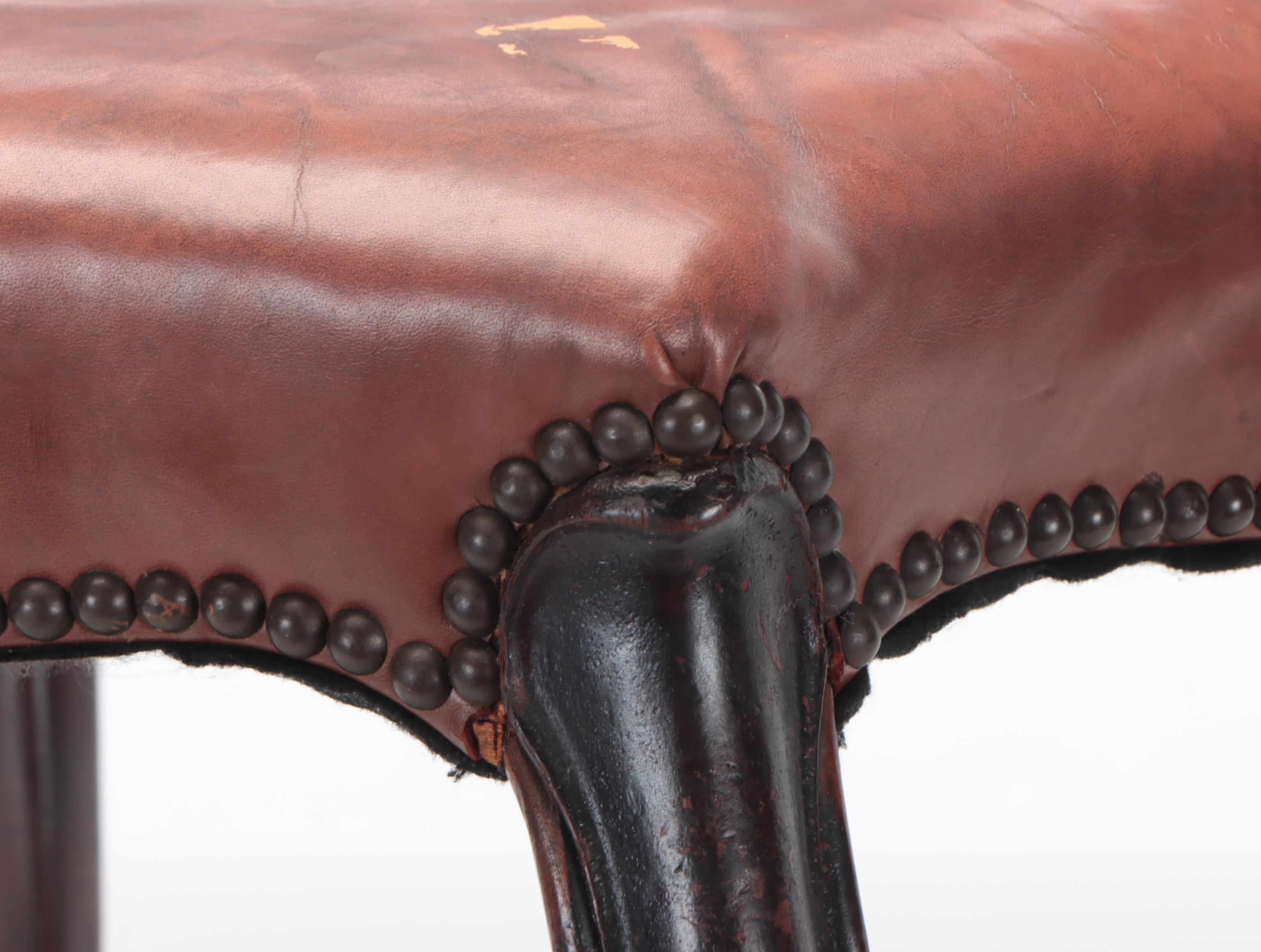Queen Anne Style Wood and Leather Upholstered Footstool