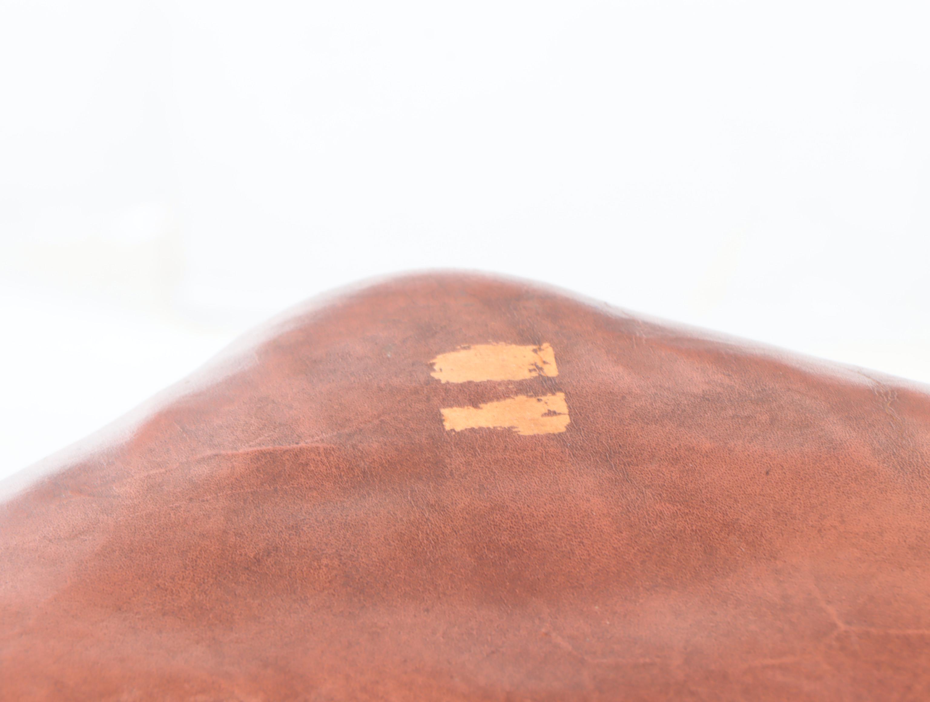 Queen Anne Style Wood and Leather Upholstered Footstool