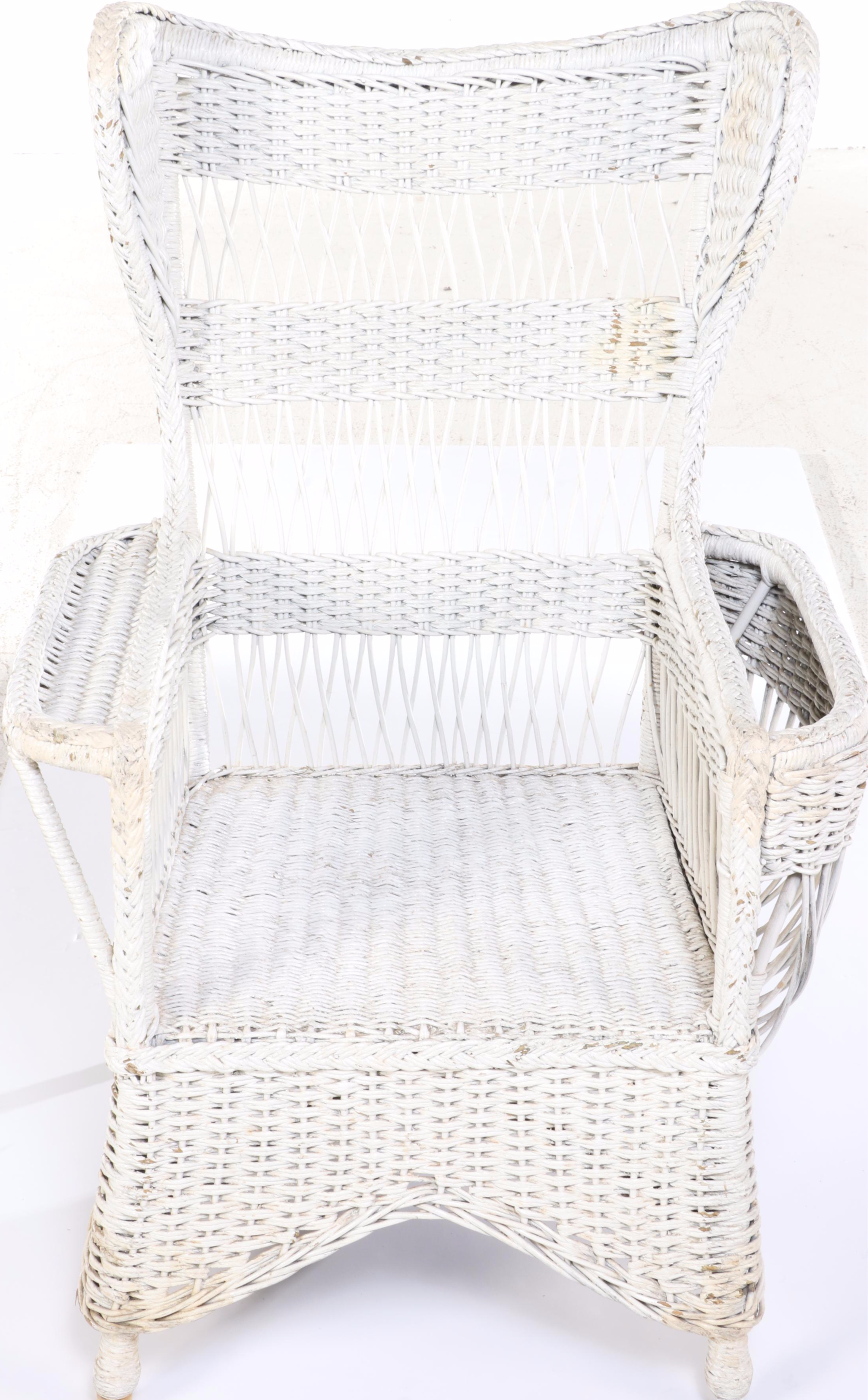 White-Painted Wicker Reading Chair