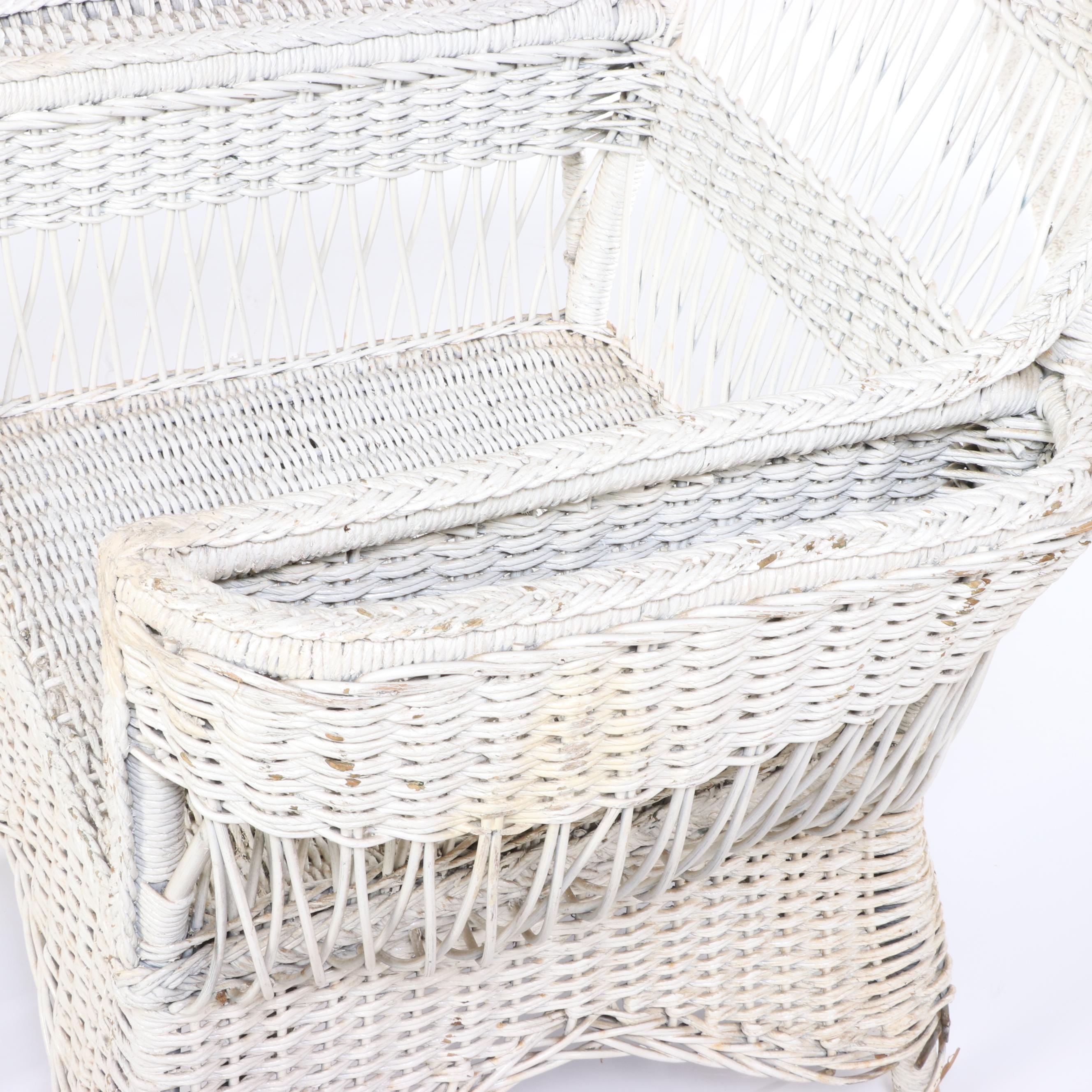 White-Painted Wicker Reading Chair