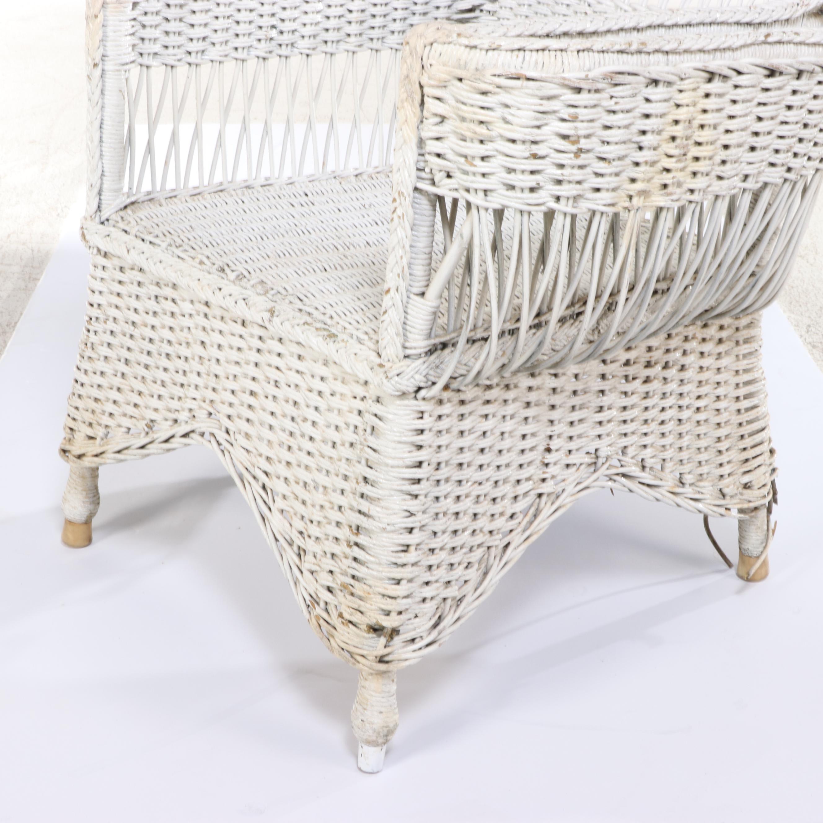White-Painted Wicker Reading Chair