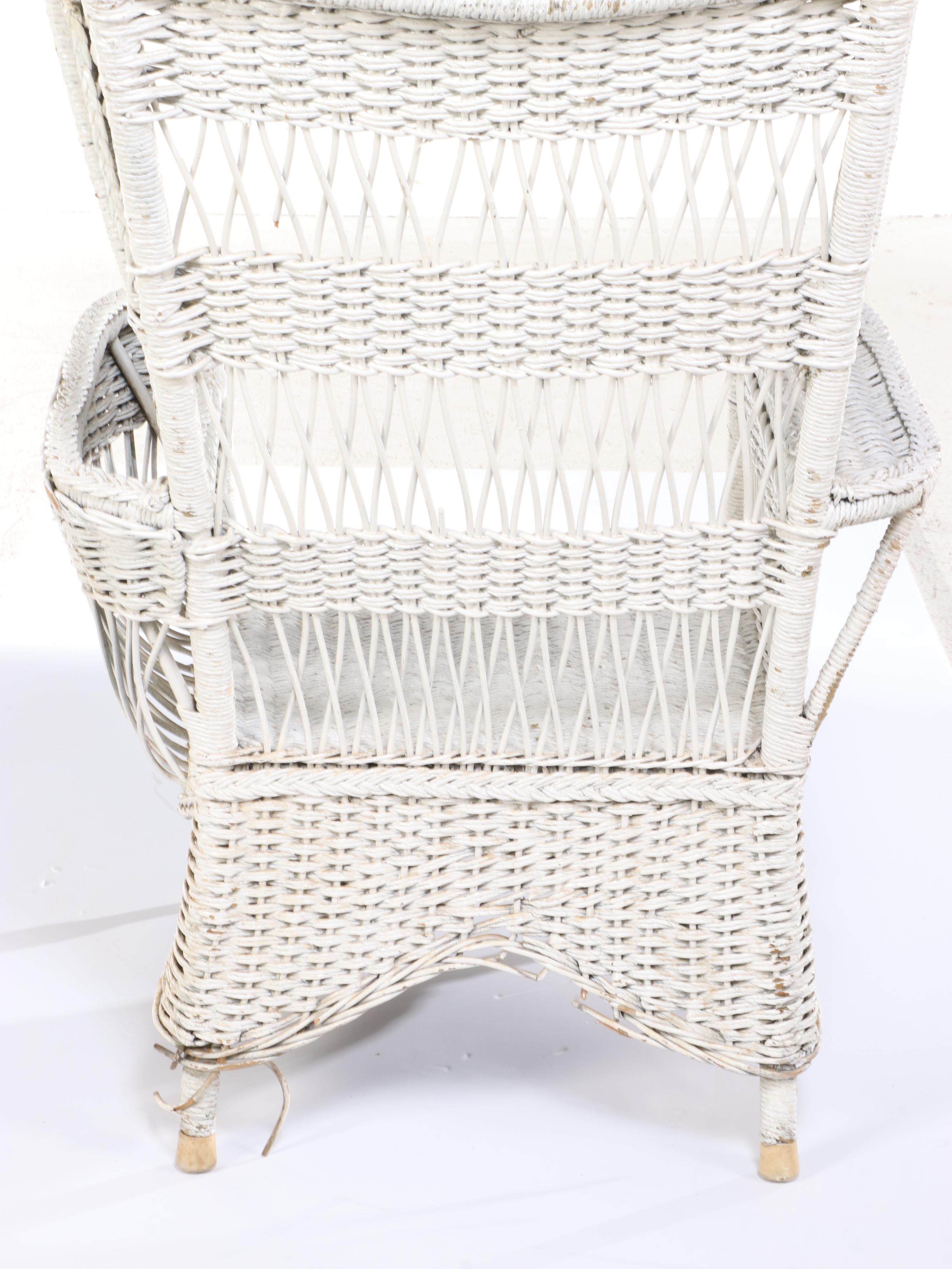 White-Painted Wicker Reading Chair