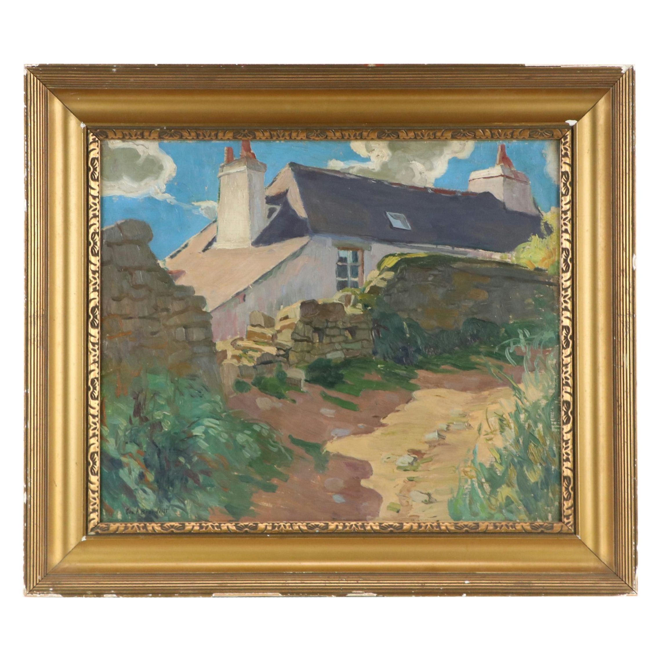 George Kennedy Brandriff Oil Painting of Cottage, Early 20th Century