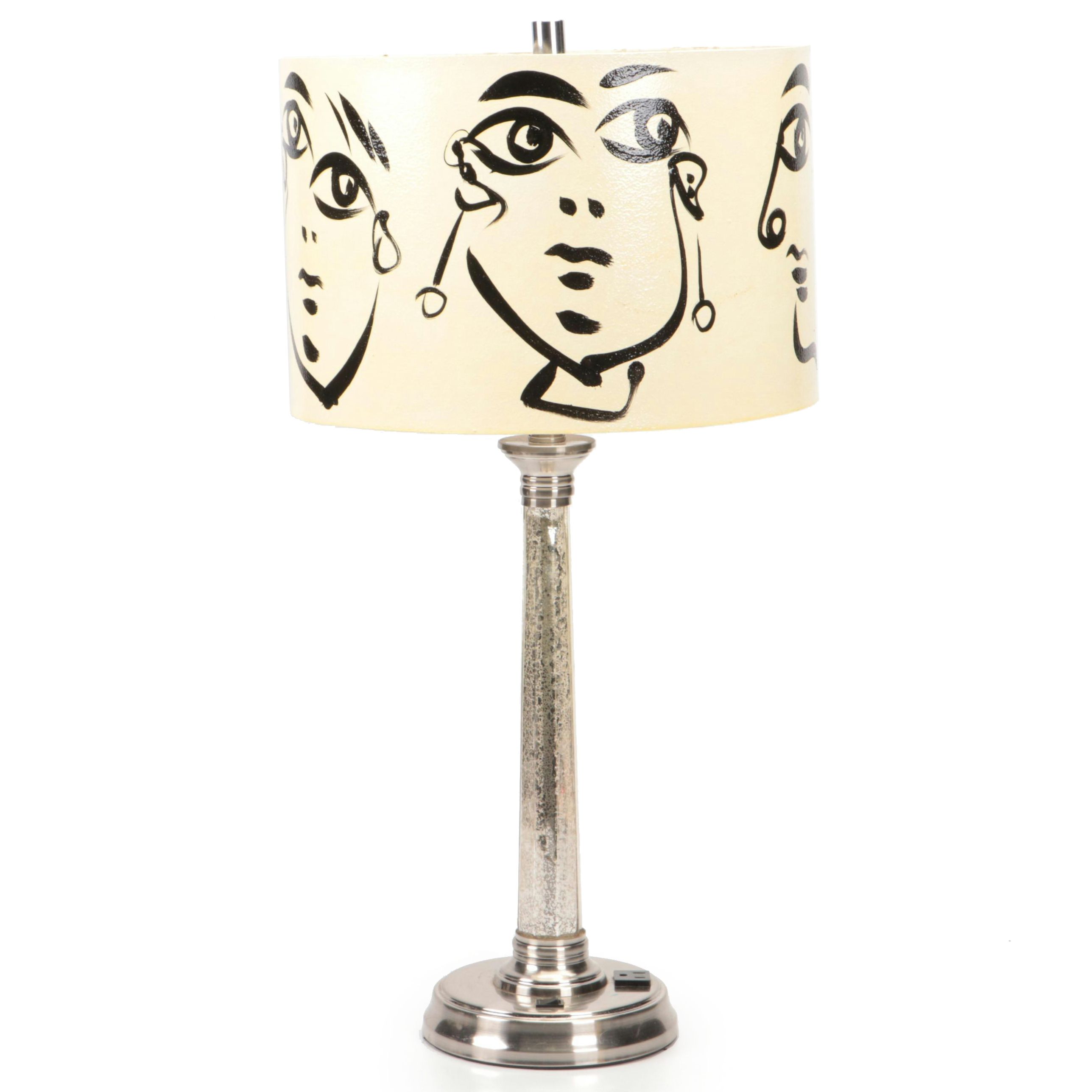 Peter Keil Painted Shade with Mercury Glass Column Table Lamp, 21st Century