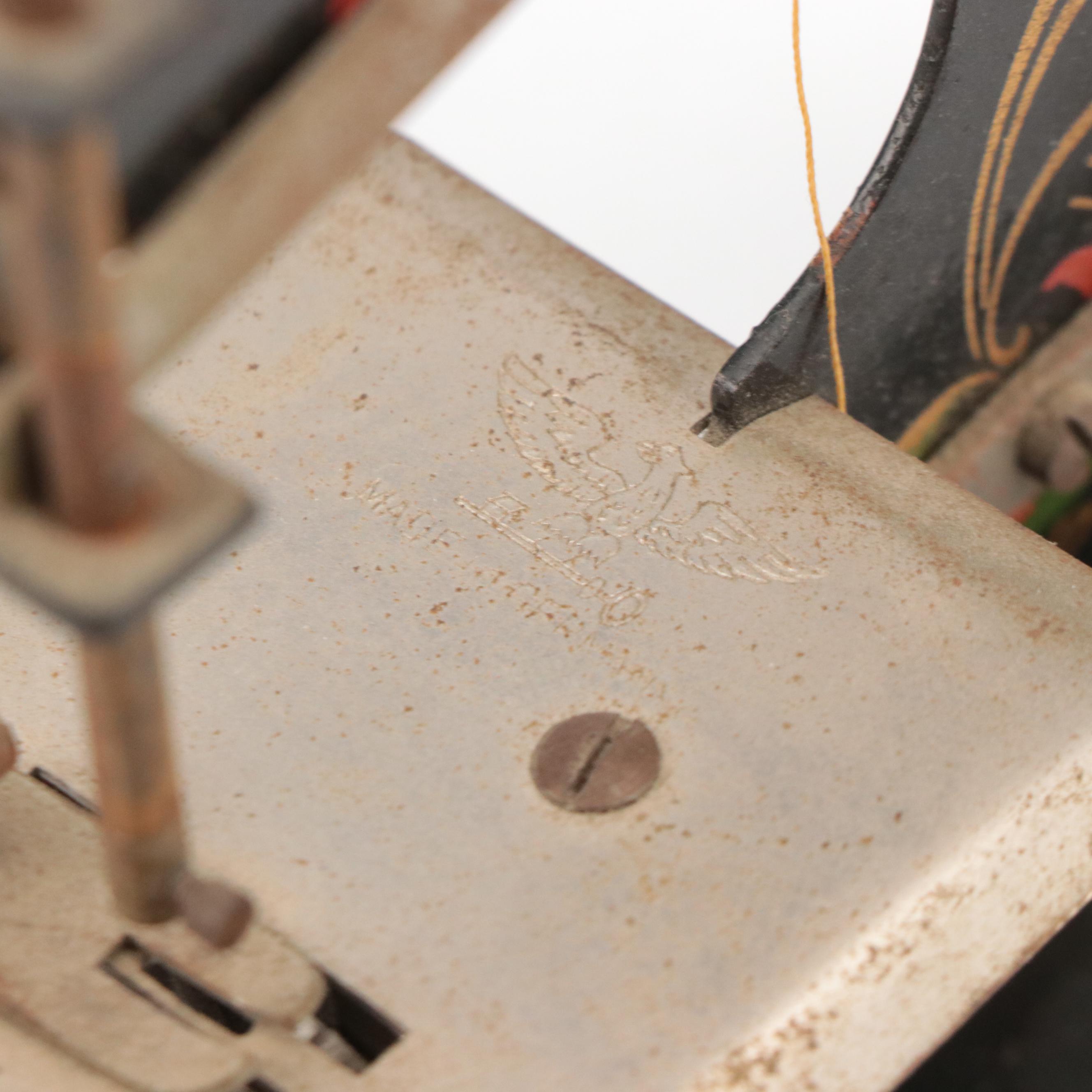 Victorian Two-Tier Box, Miniature Sewing Machine, Rattan Basket, Sewing Notions