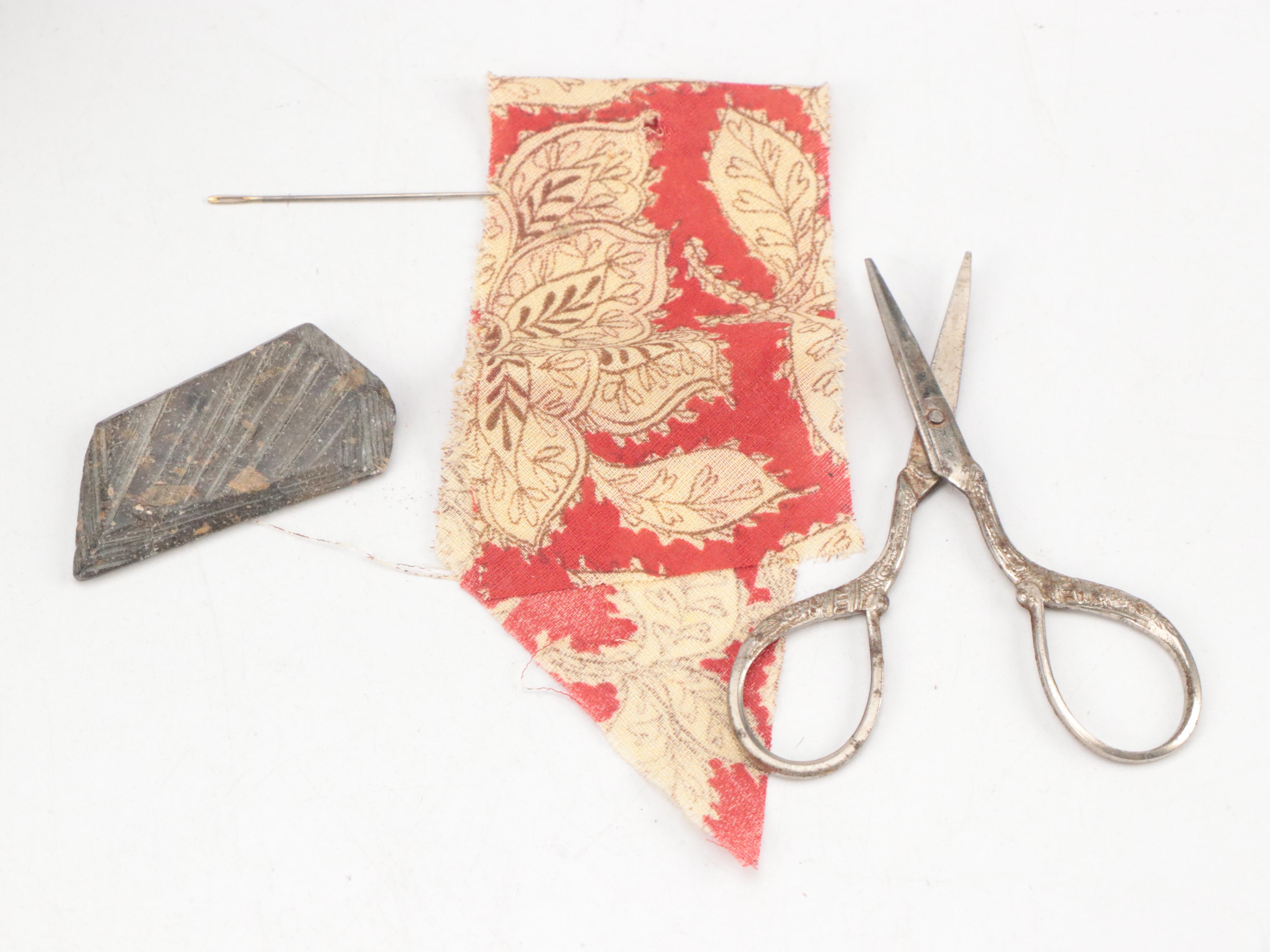 Victorian Two-Tier Box, Miniature Sewing Machine, Rattan Basket, Sewing Notions