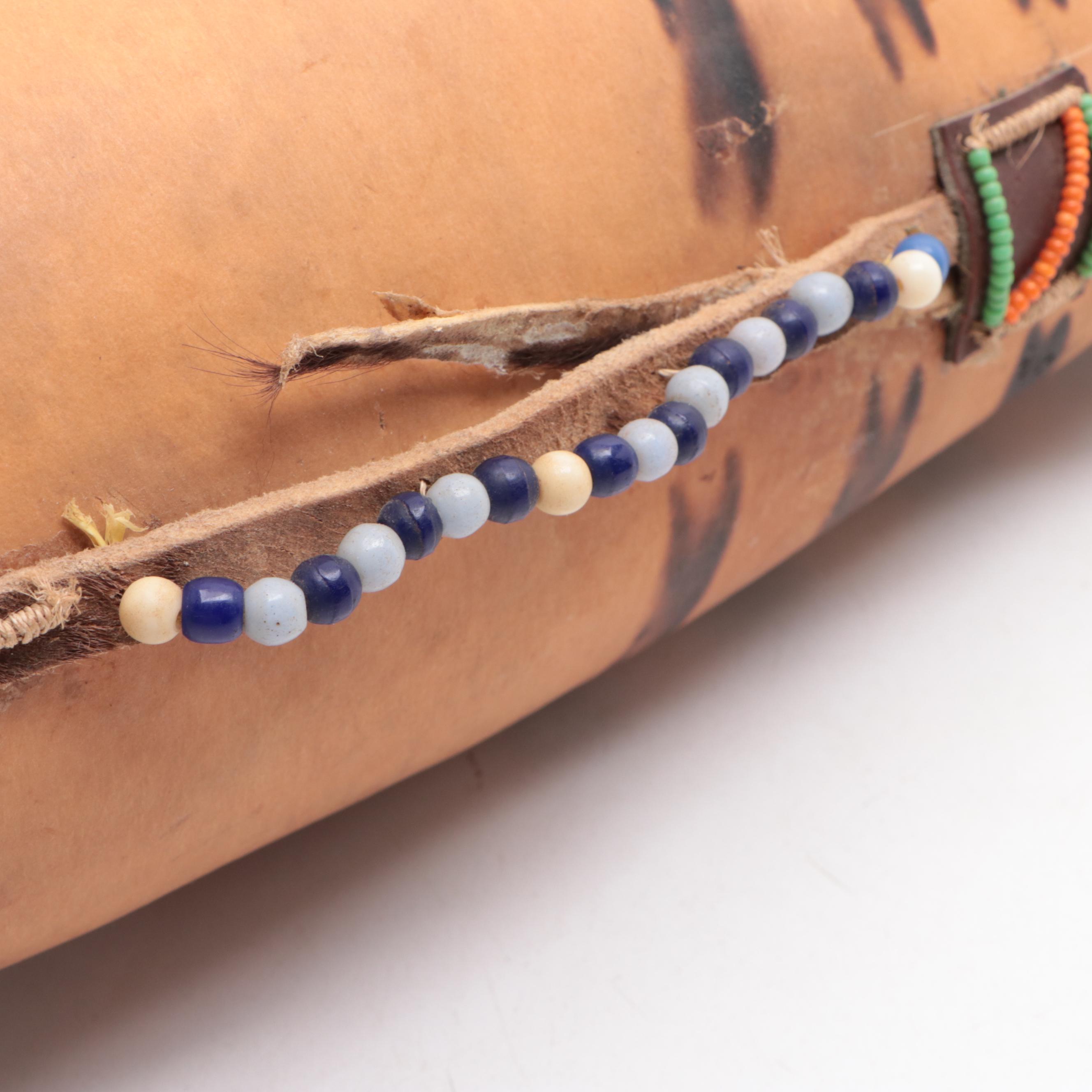 African Beaded Gourd Water Canteen EBTH