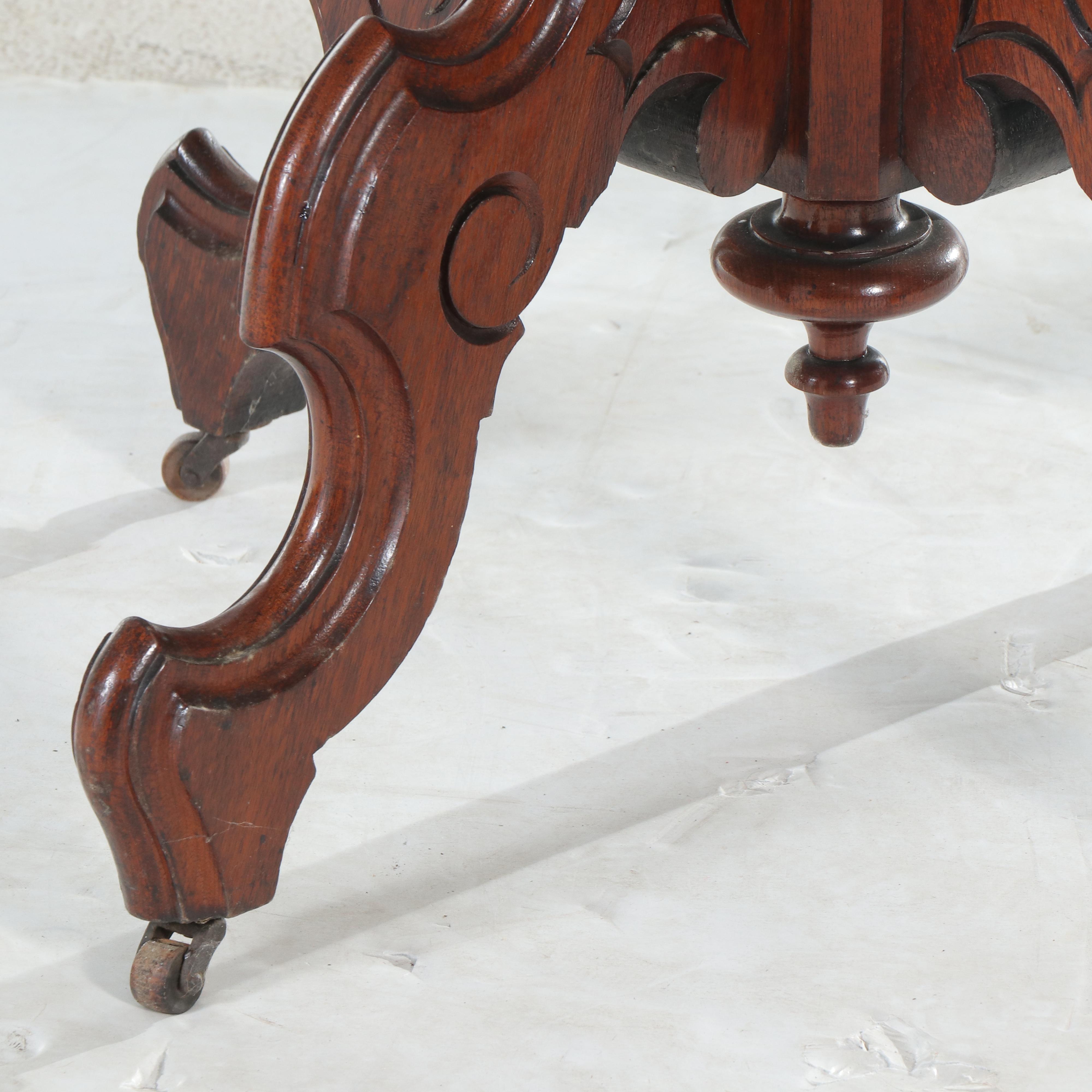 Victorian Rococo Revival Carved Walnut and White Marble Parlor Table, circa 1870