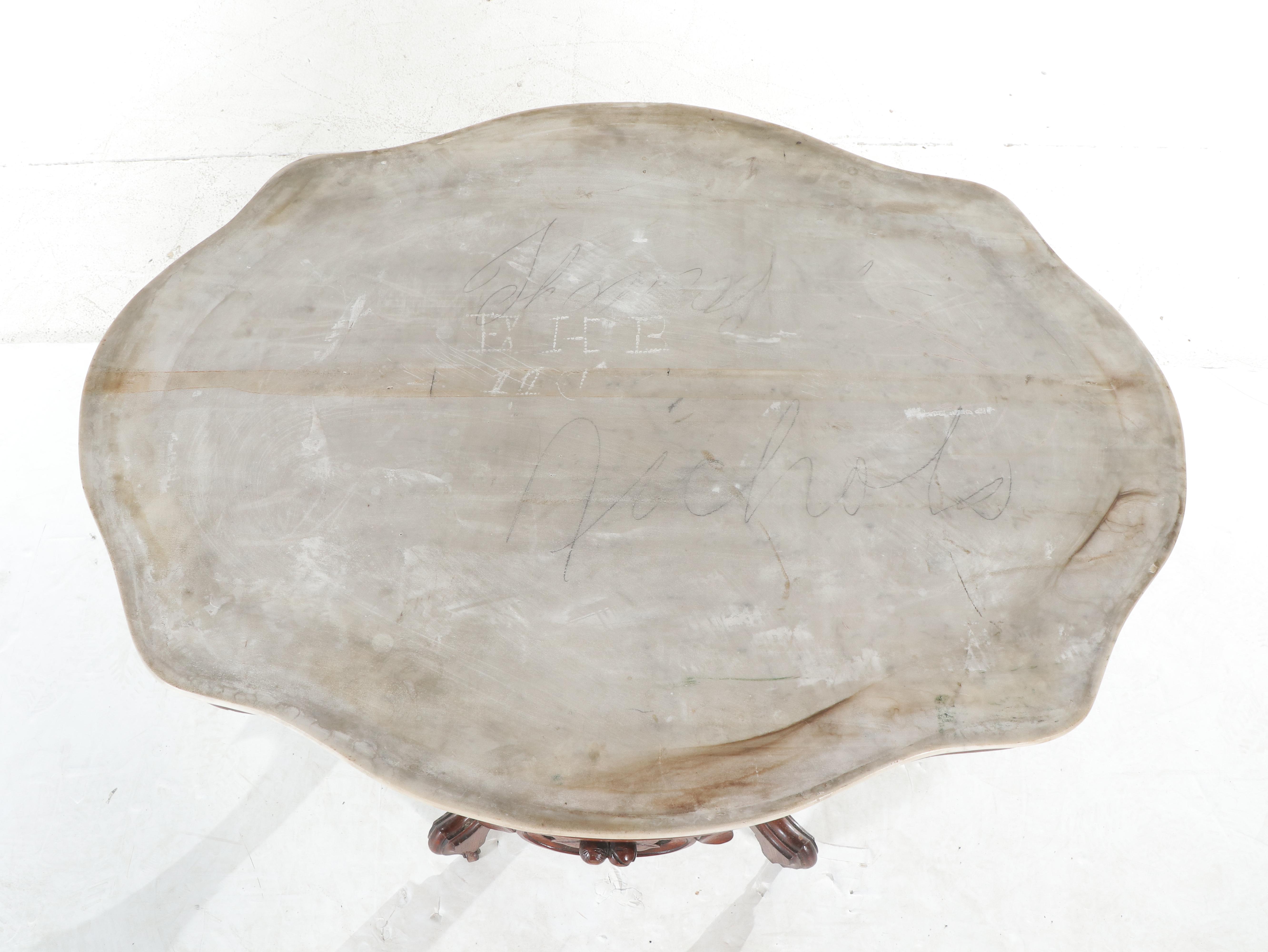 Victorian Rococo Revival Carved Walnut and White Marble Parlor Table, circa 1870