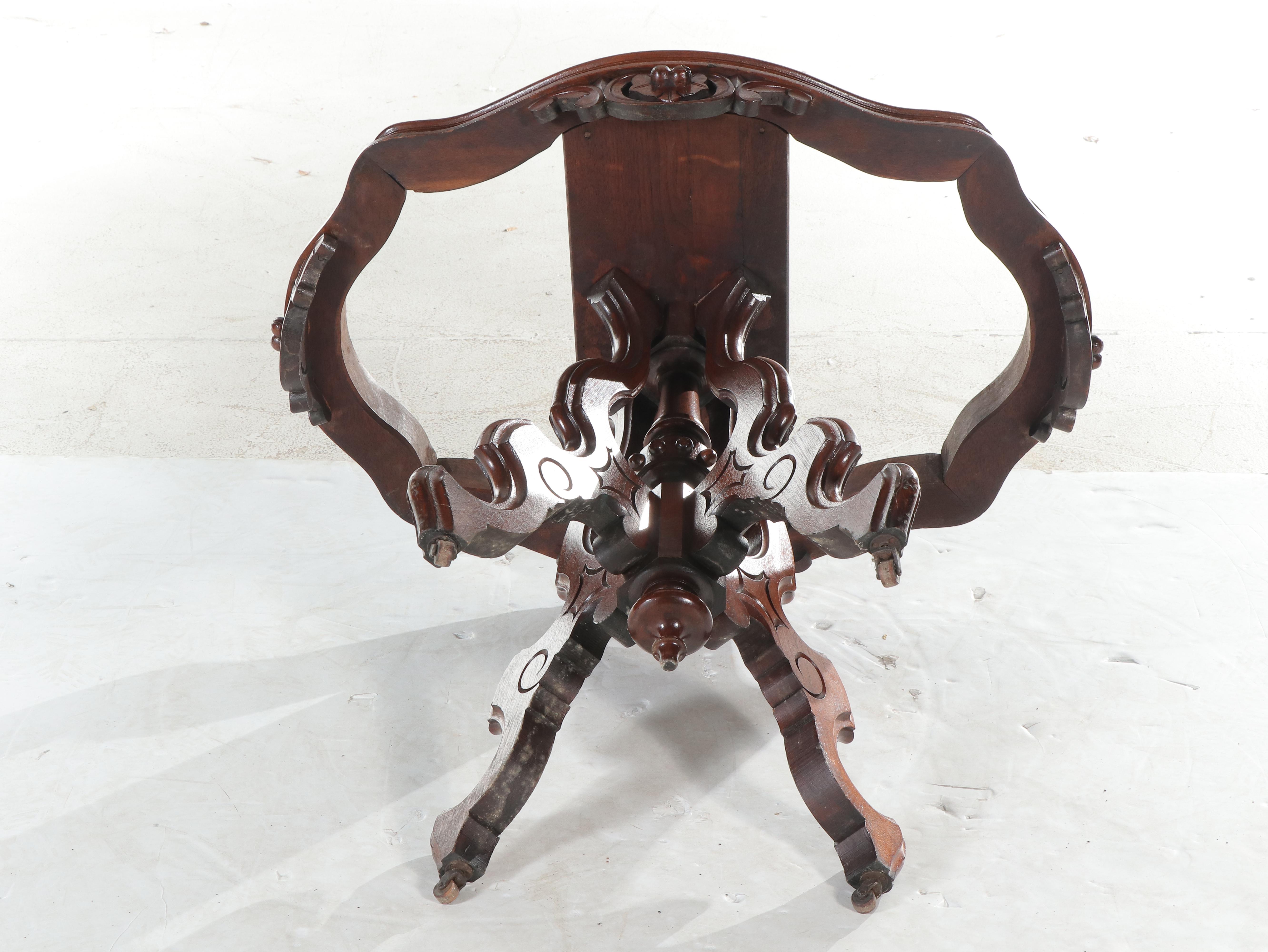 Victorian Rococo Revival Carved Walnut and White Marble Parlor Table, circa 1870