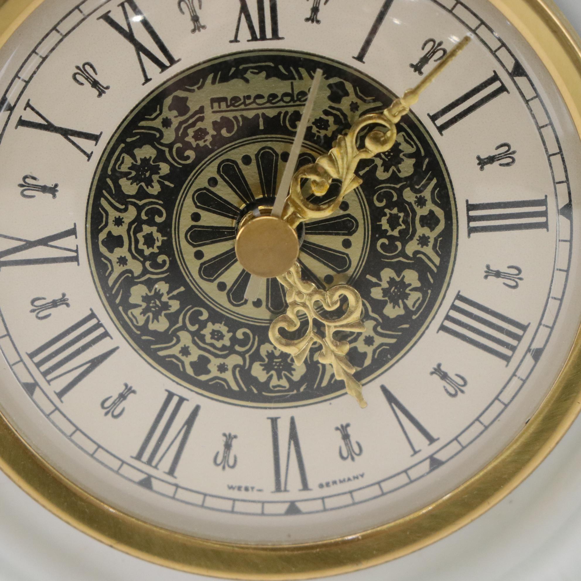 PMP Germany Floral Relief Porcelain Mantel Clock With Mercedes Quartz Parts