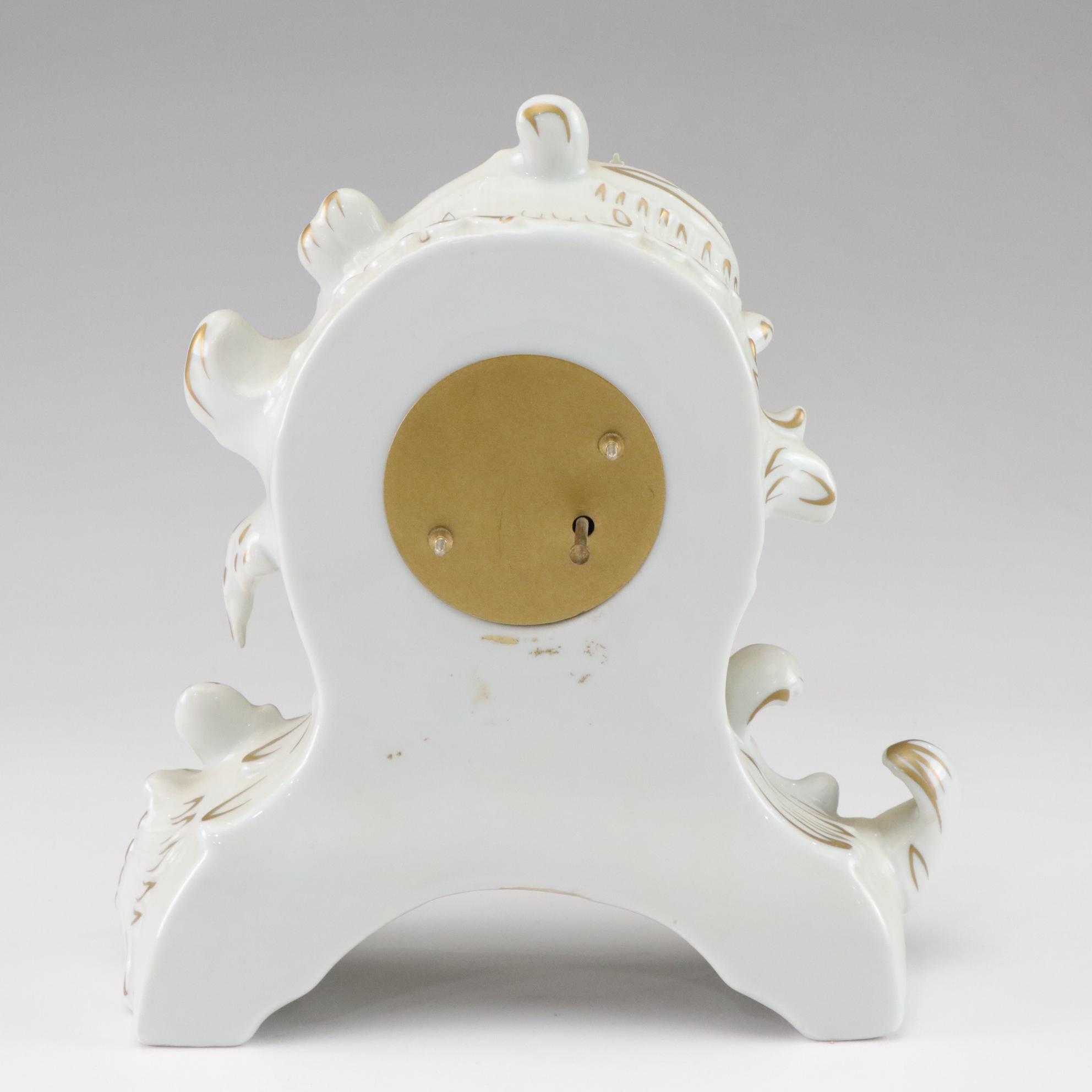 PMP Germany Floral Relief Porcelain Mantel Clock With Mercedes Quartz Parts