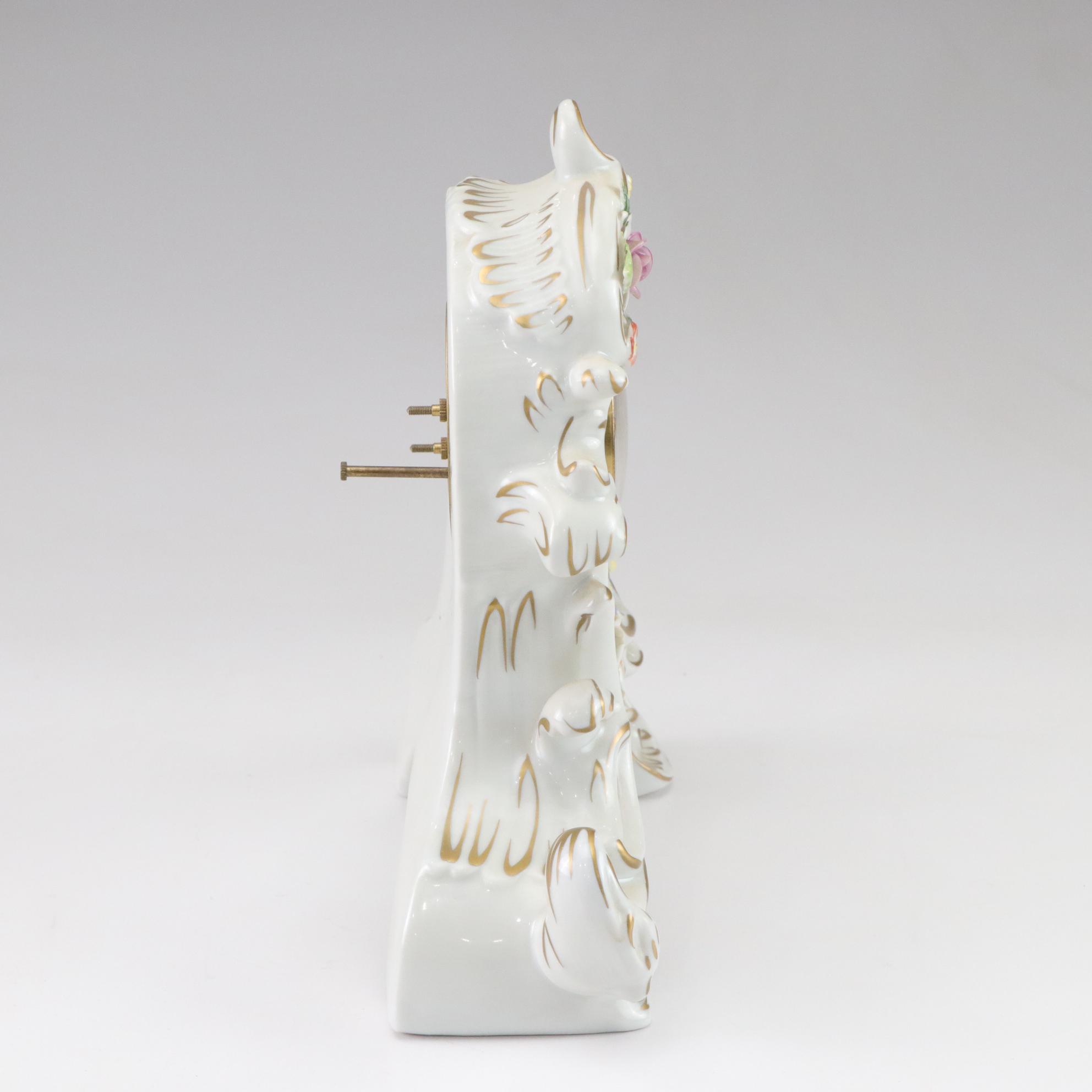 PMP Germany Floral Relief Porcelain Mantel Clock With Mercedes Quartz Parts