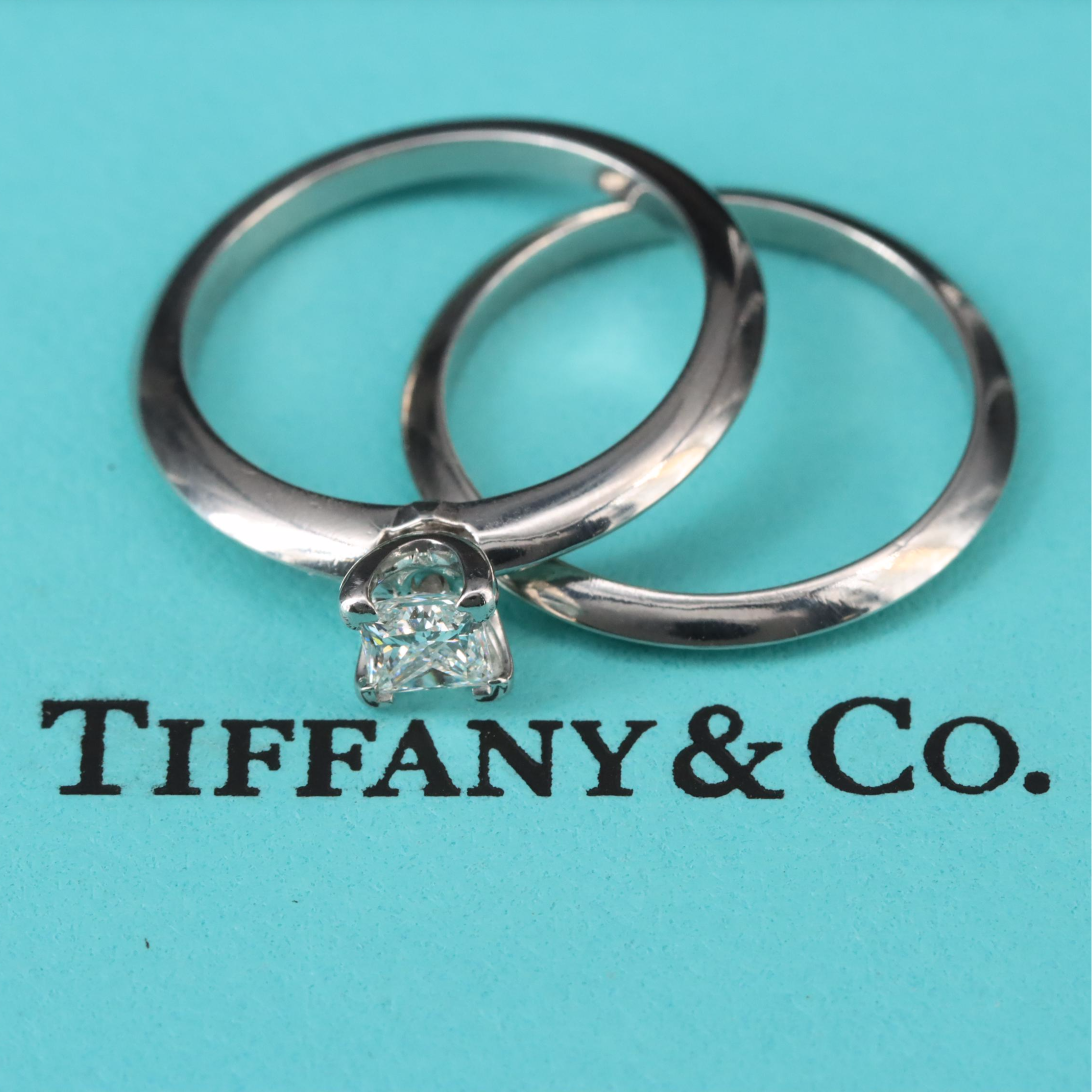 Tiffany & Co. Platinum Knife Edge 0.31 CT Diamond Solitaire and Band Set