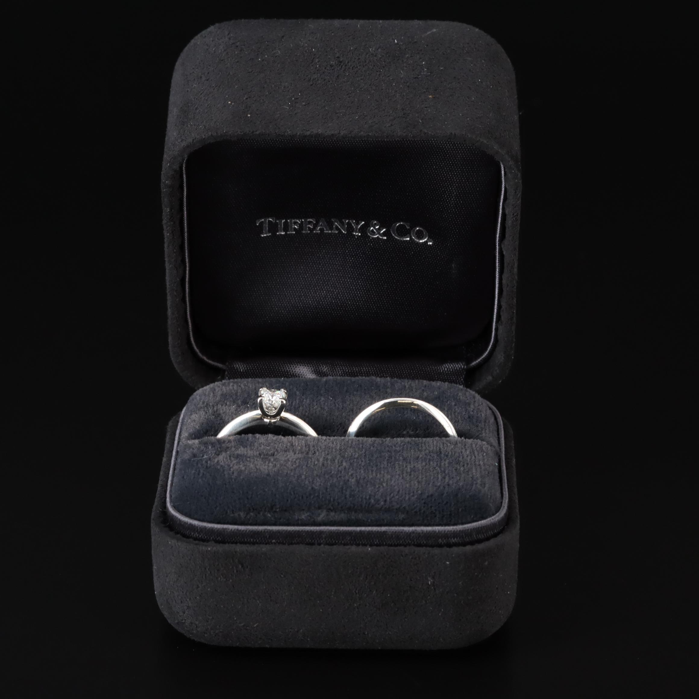 Tiffany & Co. Platinum Knife Edge 0.31 CT Diamond Solitaire and Band Set