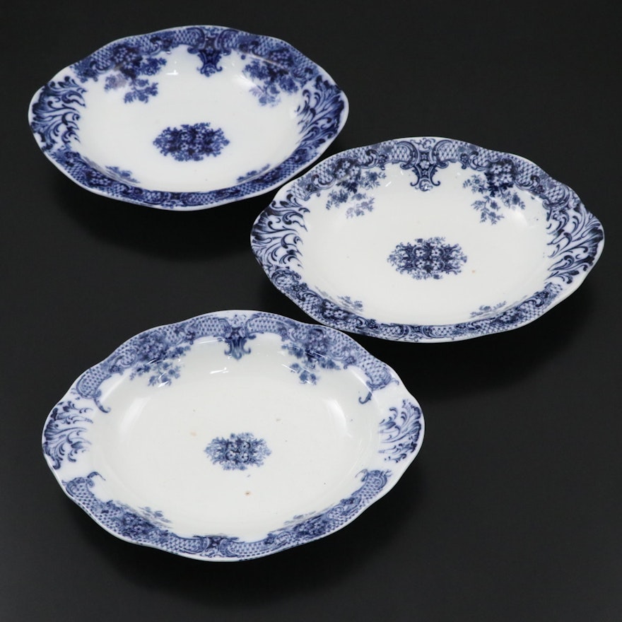 Wood & Son English Earthenware "Keswick" Flow Blue Vegetable Bowls, Early 20th C