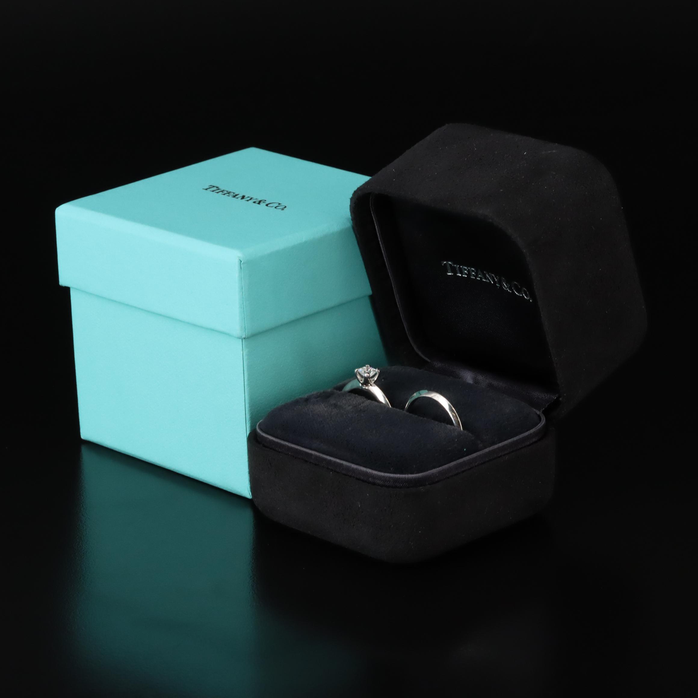 Tiffany & Co. Platinum Knife Edge 0.31 CT Diamond Solitaire and Band Set